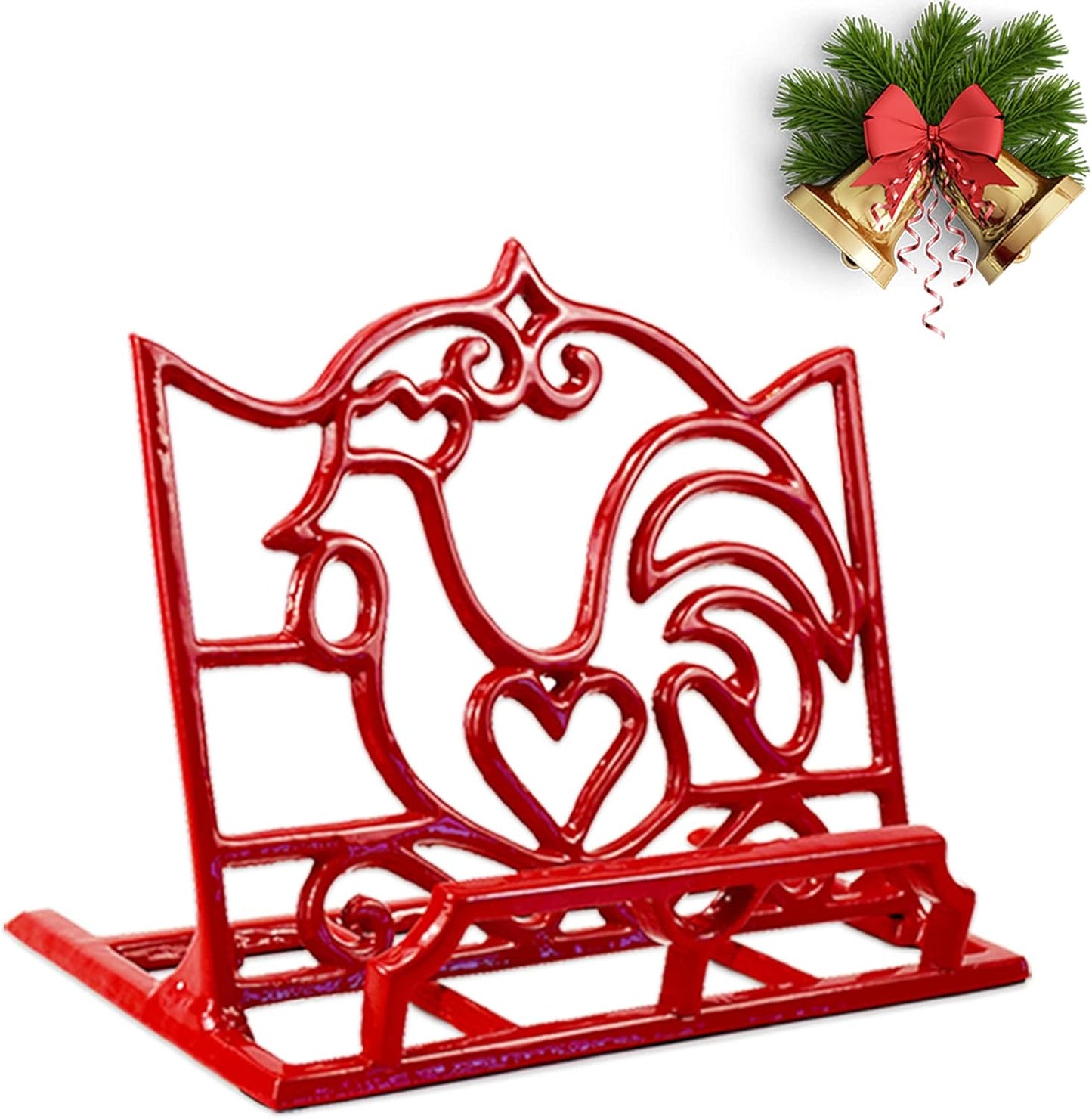 Cookbook Stand, Cast Iron Heavy-Duty Recipe Book Holder, Kitchen Vintage Recipe Book Holder, Reading Rest Holder for Easel/Counter/Books/Magazine/iPad/Bible, Red