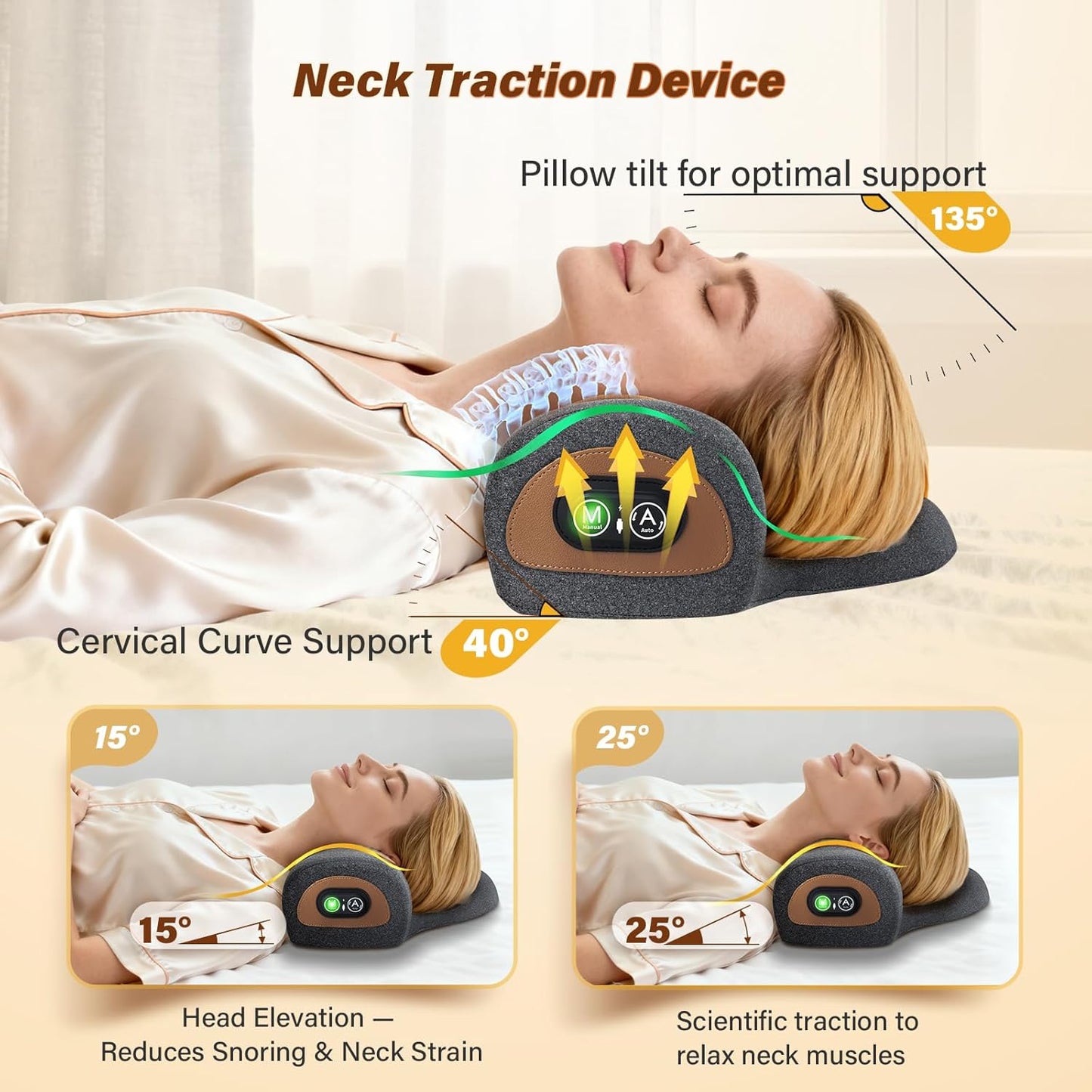 Rechargeable 3-in-1 Neck Massager Pillow with Heat,Vibration & Air Traction - Heated Neck Pillow Massage Hump Soothing Neck Relaxation, Posture Support & Stress Relief