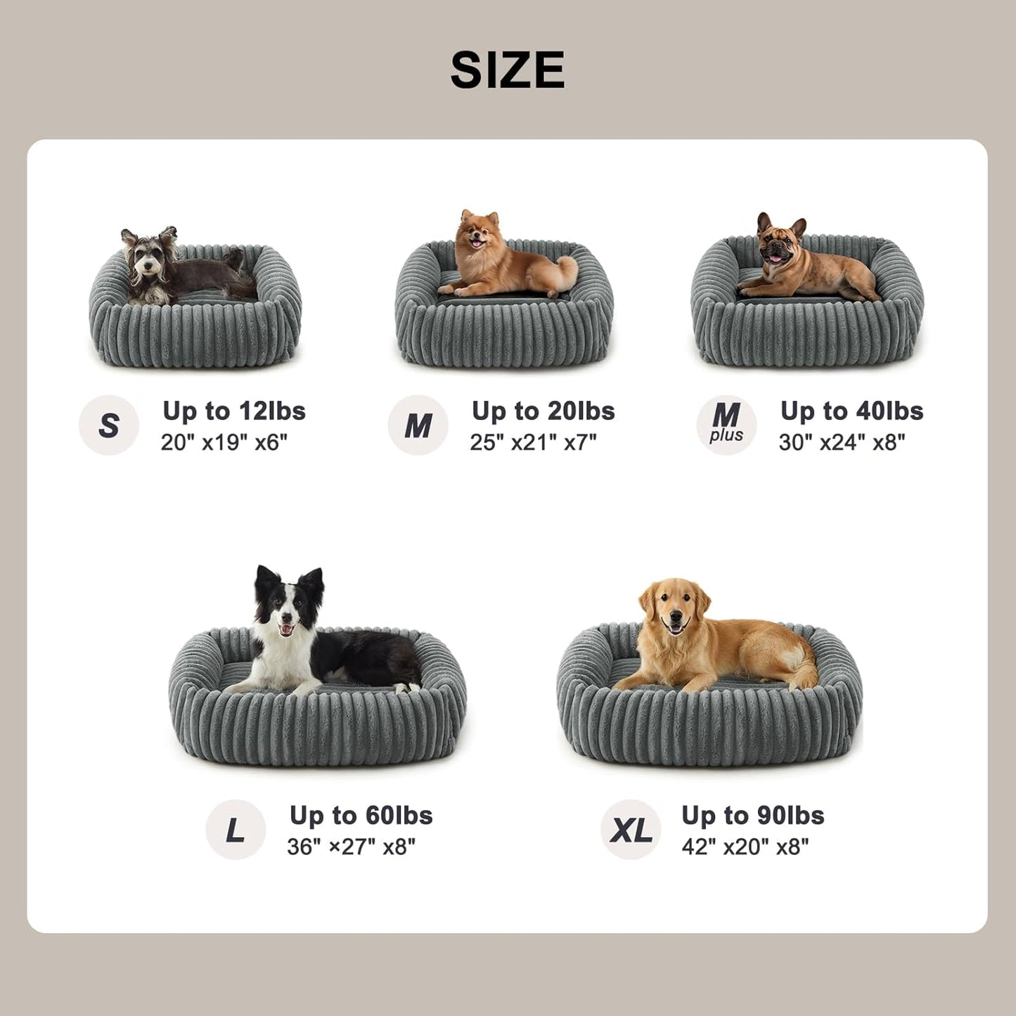 FURTIME Dog Bed for Small Dogs, Washable Orthopedic Dog Bed with Removable Cover, Rectangle Soft Calming Sleeping Puppy Bed Durable Pet Cuddler with Anti-Slip Bottom, Grey, S (20"x19"x6")