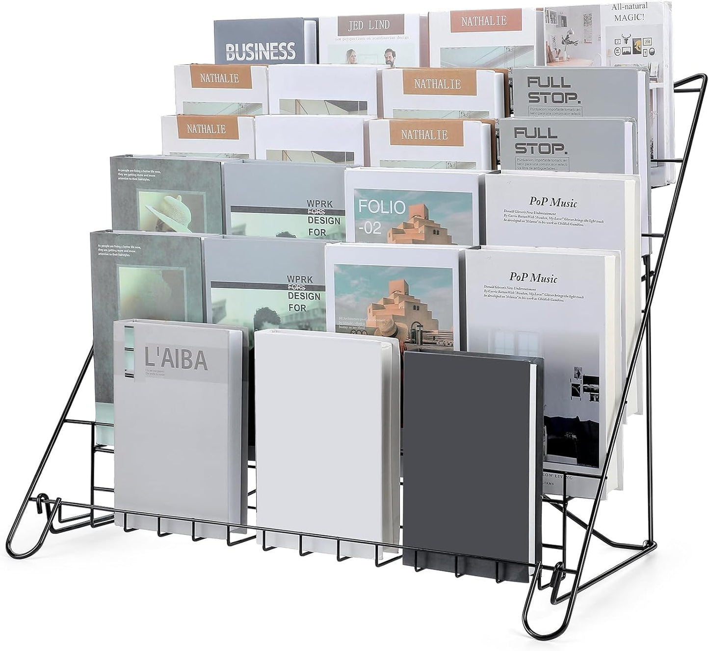 Gejoy 6 Tiered Book Display Rack Wire CD Display Rack Book SigningTabletop Magazine Countertop Holder Retail Literature Brochures Holder(Black)