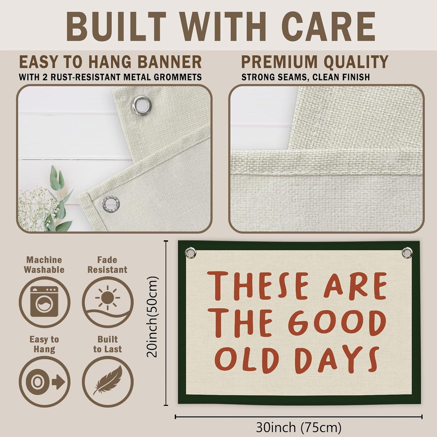 These Are The Good Old Days Banner, Trendy Retro Motivational Room Decor, Nostalgic Inspirational Canvas Flag Wall Hanging Decor Art for Home Living Room Playroom 20x30in