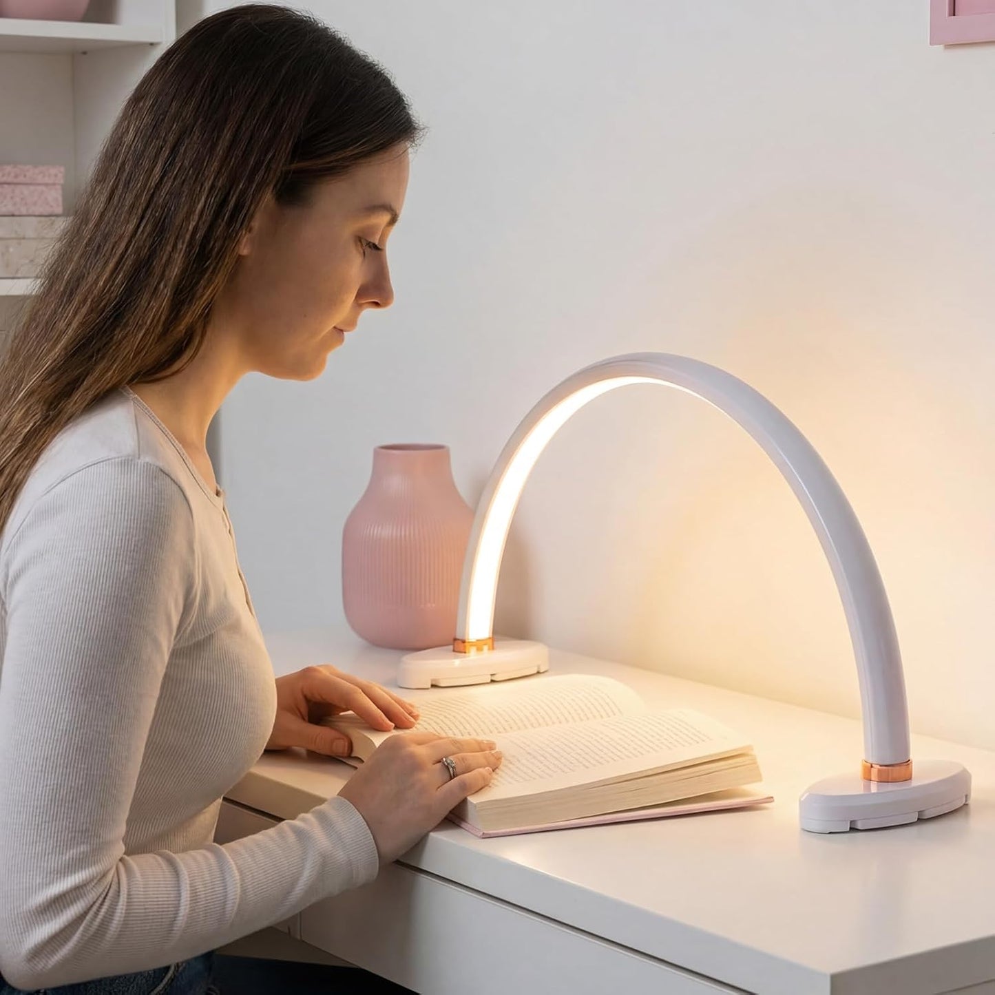 Half Moon Light for Nail Desk 16 inch Nail Desk Light Half Moon Lamp Portable Arch Lamp Dimmable with Foldable Bracket for Desk Salon Table Use, 3 Color Temperature