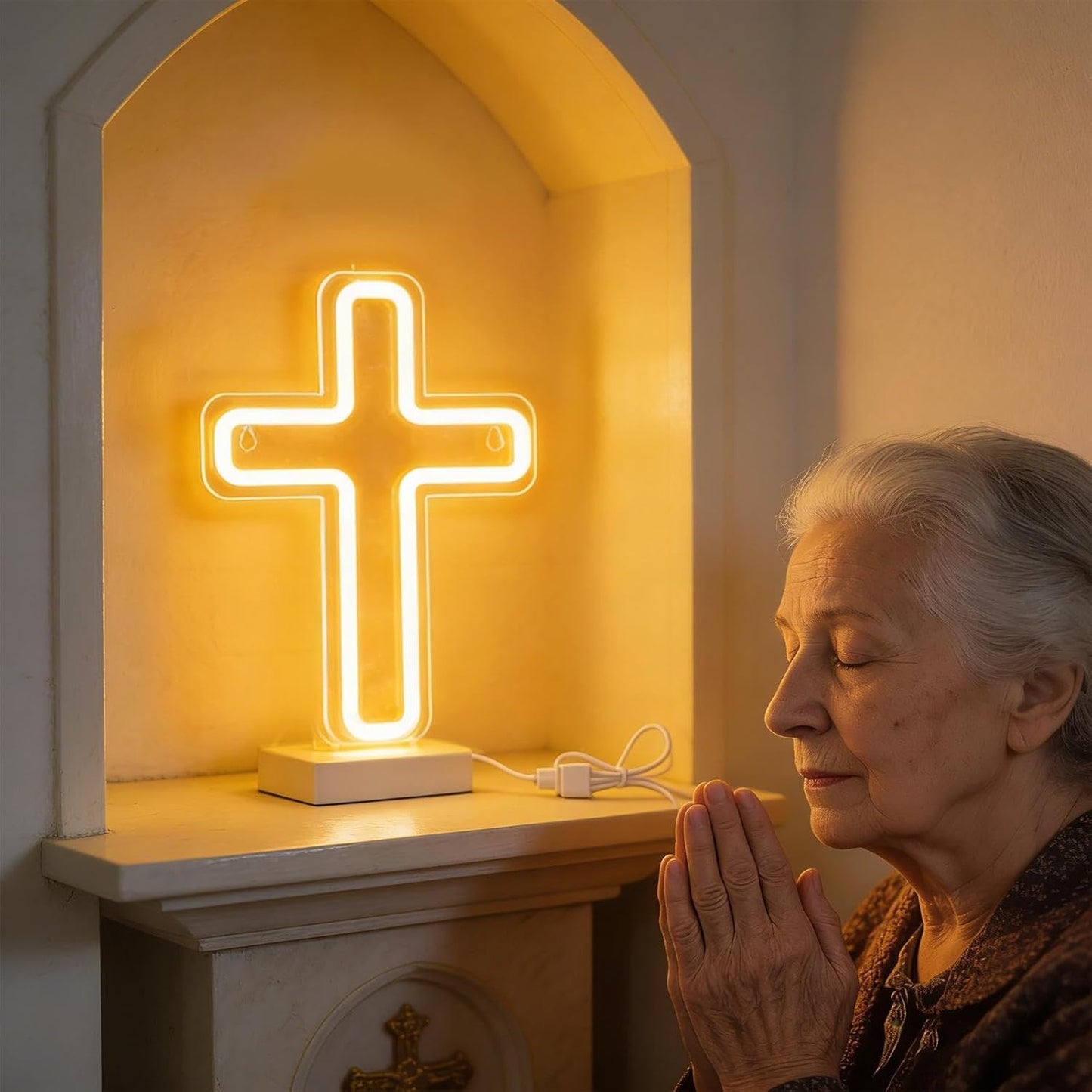 Cross Neon Sign | Religious Light Sign | Christian LED Atmosphere Light | for Homeowners Home Apartment Living Room Bedroom Office Entryway Bar Gatherings Meditation Wedding