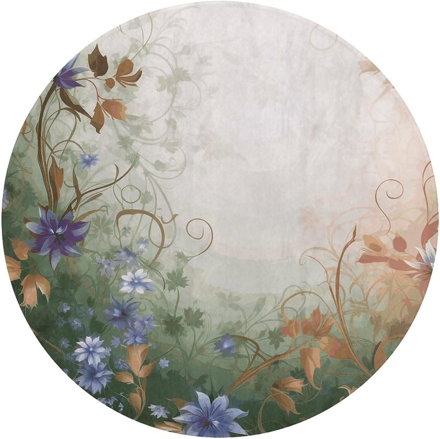 Floral Swirls Ivy Circle Rug Retro Luxury Coral Velvet Floor Mat Non Slip Soft Indoor Floor Carpet Comfy Thickened Area Rugs Modern Aesthetic Minimalist Carpets for Home Decor