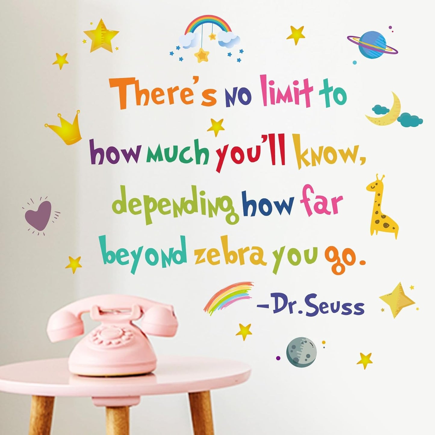 BooDecal 25.6 x 21.3 inches Colorful Dr Seuss No Limit Motivational Education Wall Lettering Stickers Murals Quotes and Sayings Home Art Décor for Door Entrance Living Room
