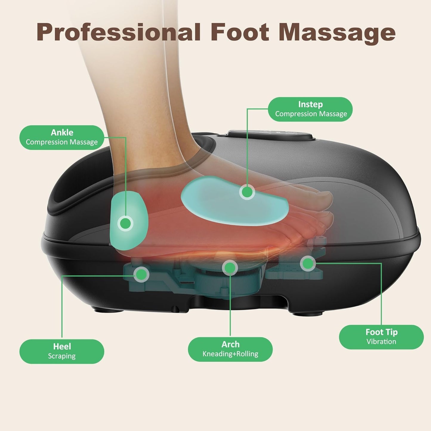 Shiatsu Foot Massager, Electric Foot Massager Machine with Heat, Deep Kneading, Compression, Vibration, Remote Control, Feet Massager for Neuropathy, Plantar Fasciitis, Size 13