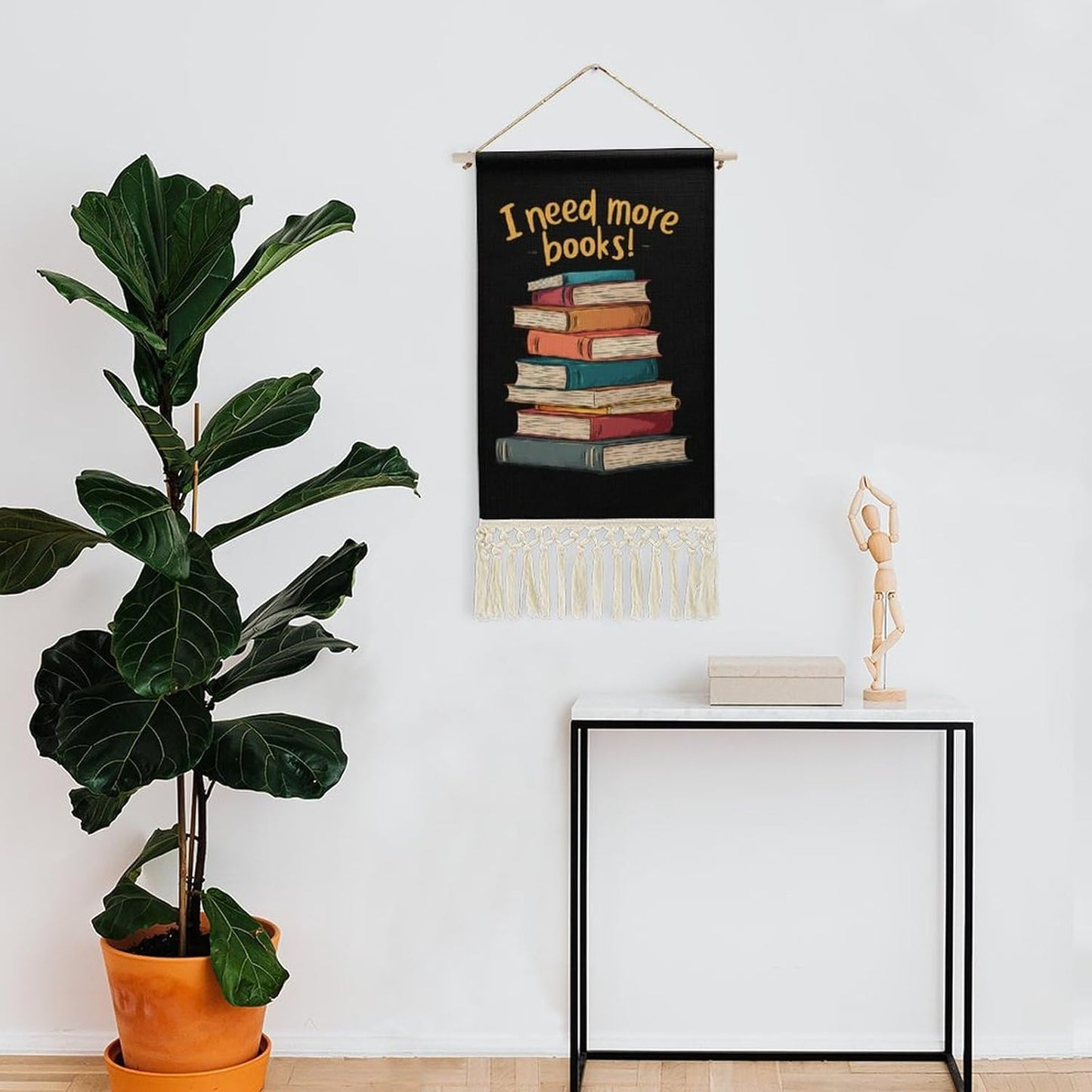 Reading Lover I Need More Books Retro Poster Hanging Kit Art Picture Canvas Personalized Home Decor with Tassel