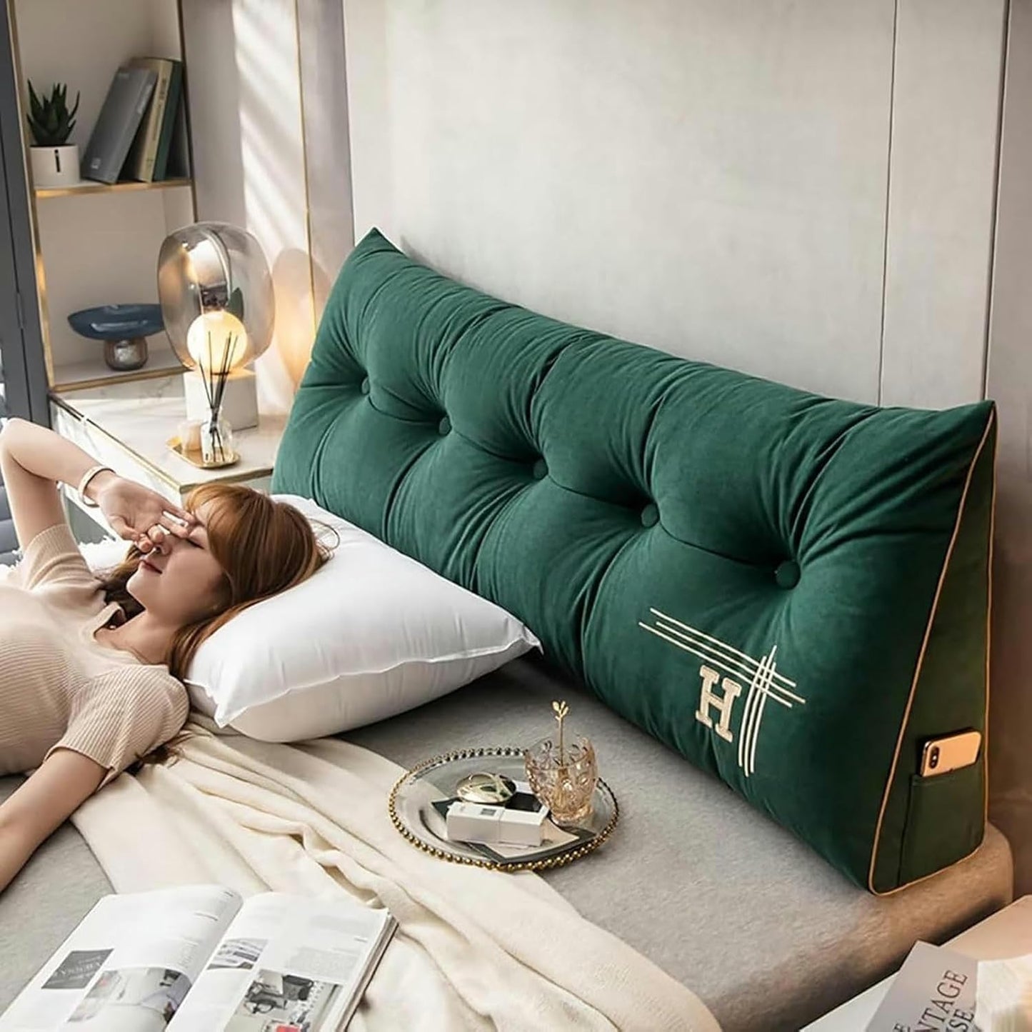 Comfortable Wedge Headboard Large Bolster Pillow for Sitting in Bed Adult Wedge Cushion Backrest Lumbar Back Support Upholstered Sit Up Reading Pillow for Daybed