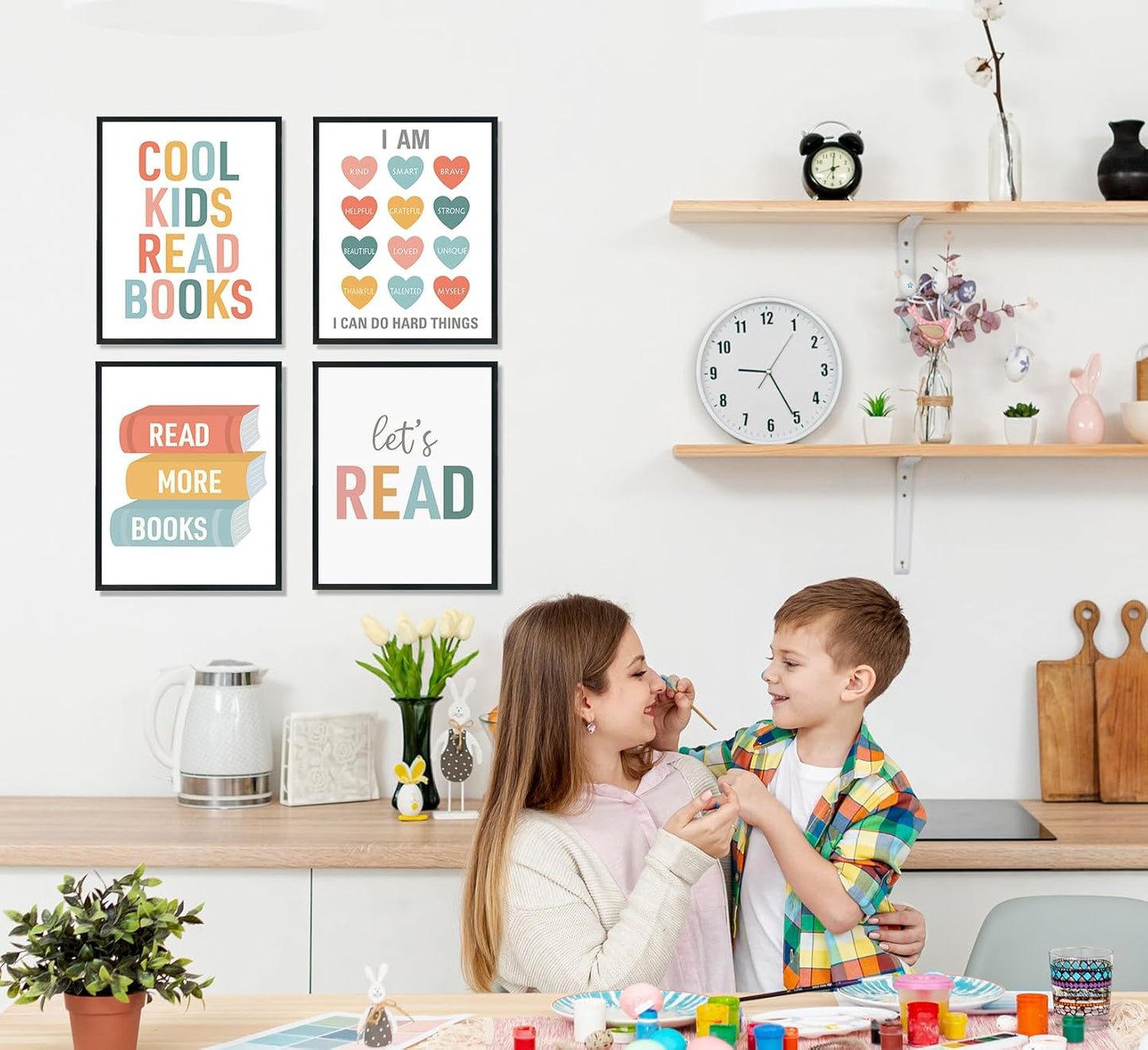 ULEGIE Cool Kids Read Book Wall Art Decor, Reading Corner Decor for Classroom, Let's Read Sign Wall Art Prints for Posters Kids Reading Nook Classroom Nursery Decor, Set of 4 8x10 Inch Unframed