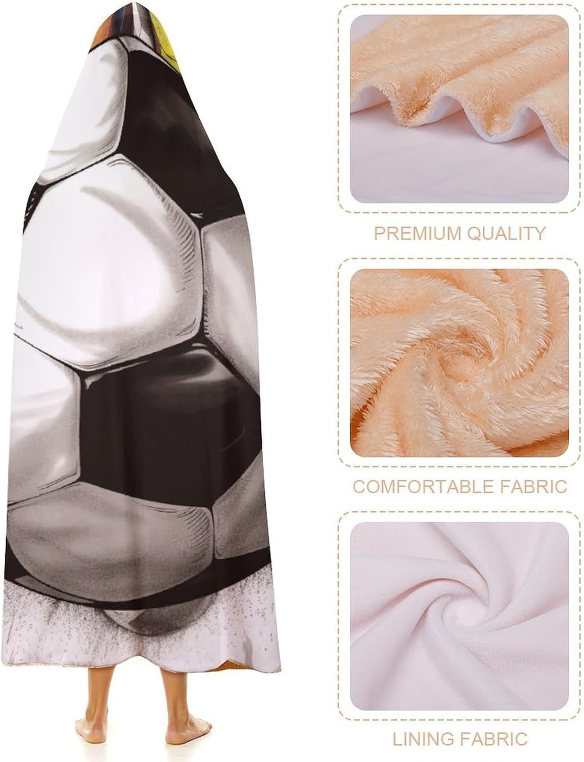 Soccer Drawing Oversized Blanket Hoodie Fleece Wearable Blanket Sweatshirt Blankets Warm Cozy Robe Gift-