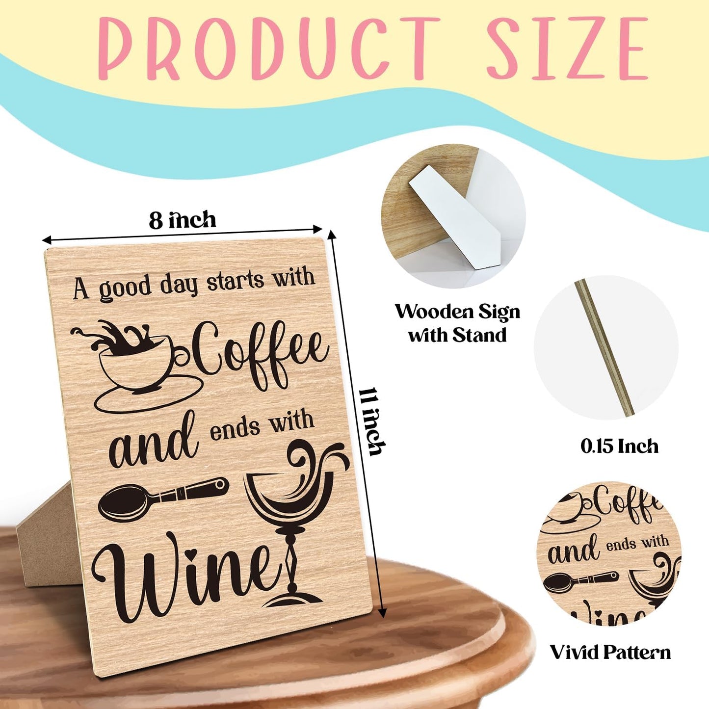 A Good Day Starts with Coffee and Ends with Wine Tin Sign，Wooden Sign with Stand 8 x 11 Inches, Beer Sign for Vintage Cafe, Kitchen, Restaurant, Bar, Home Bar, Man Cave -13
