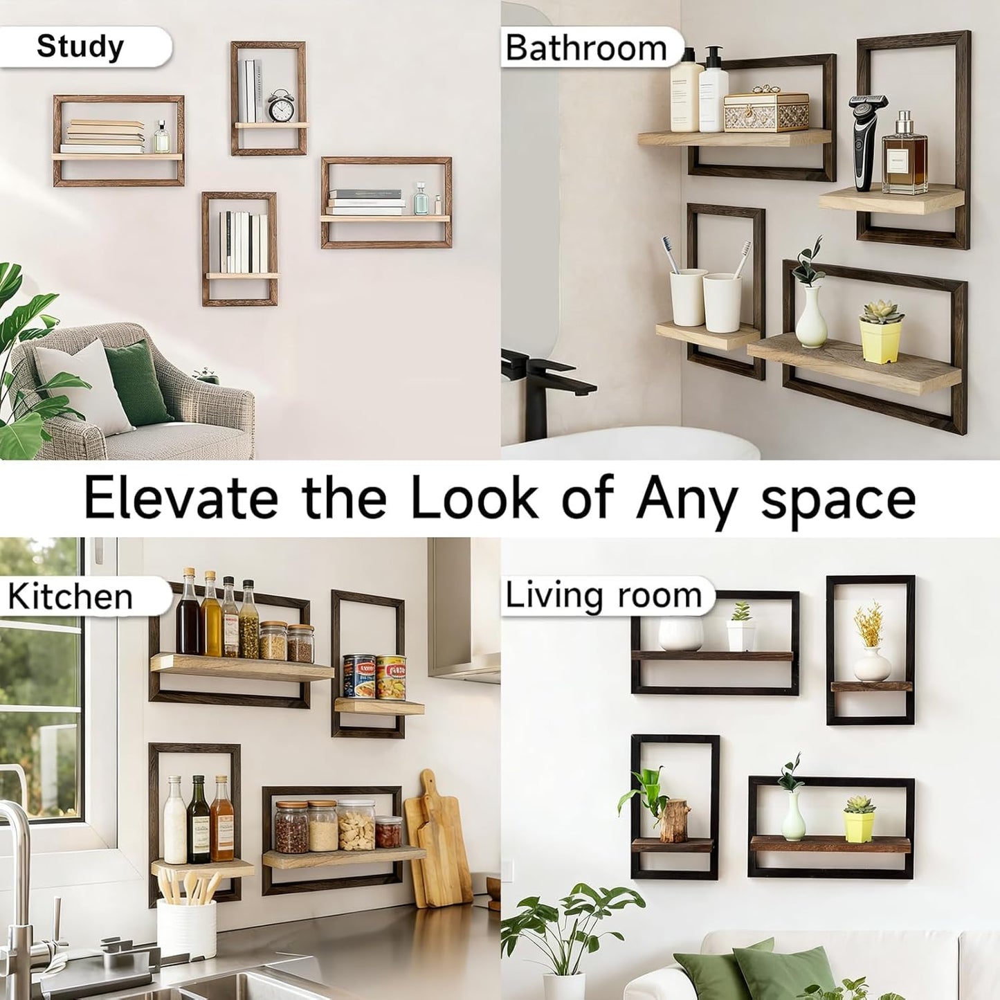 moonysweet Bathroom Floating Shelves for Wall Mounted Farmhouse Home Decor Display Bookshelf SmallSet of 2, Rustic Brown Living Room, Bathroom Kitchen Bedroom