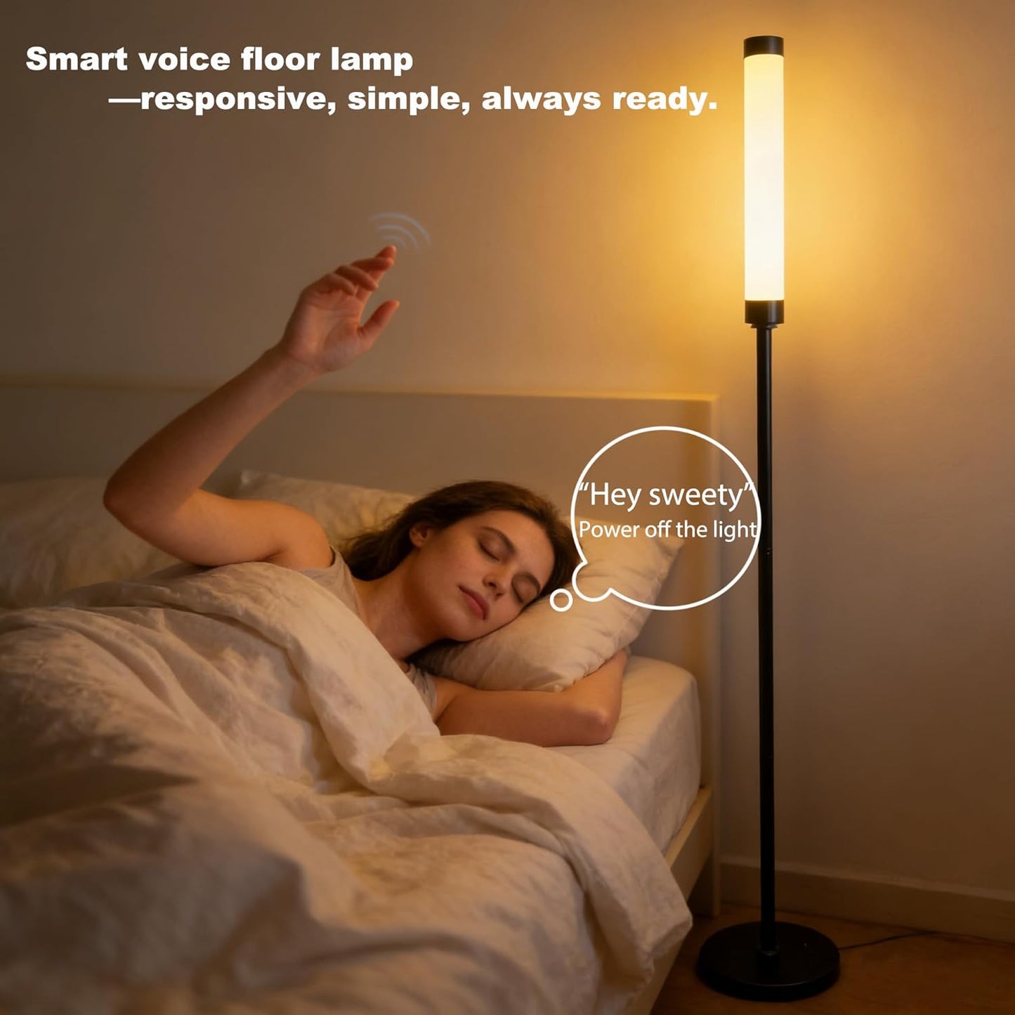 Voice-Activated Led Floor Standing Tall Lamp Custom Color Temperature Pole for Adults and Kids Indoor Bedroom Home Living Room Office (Black-Voice Control)