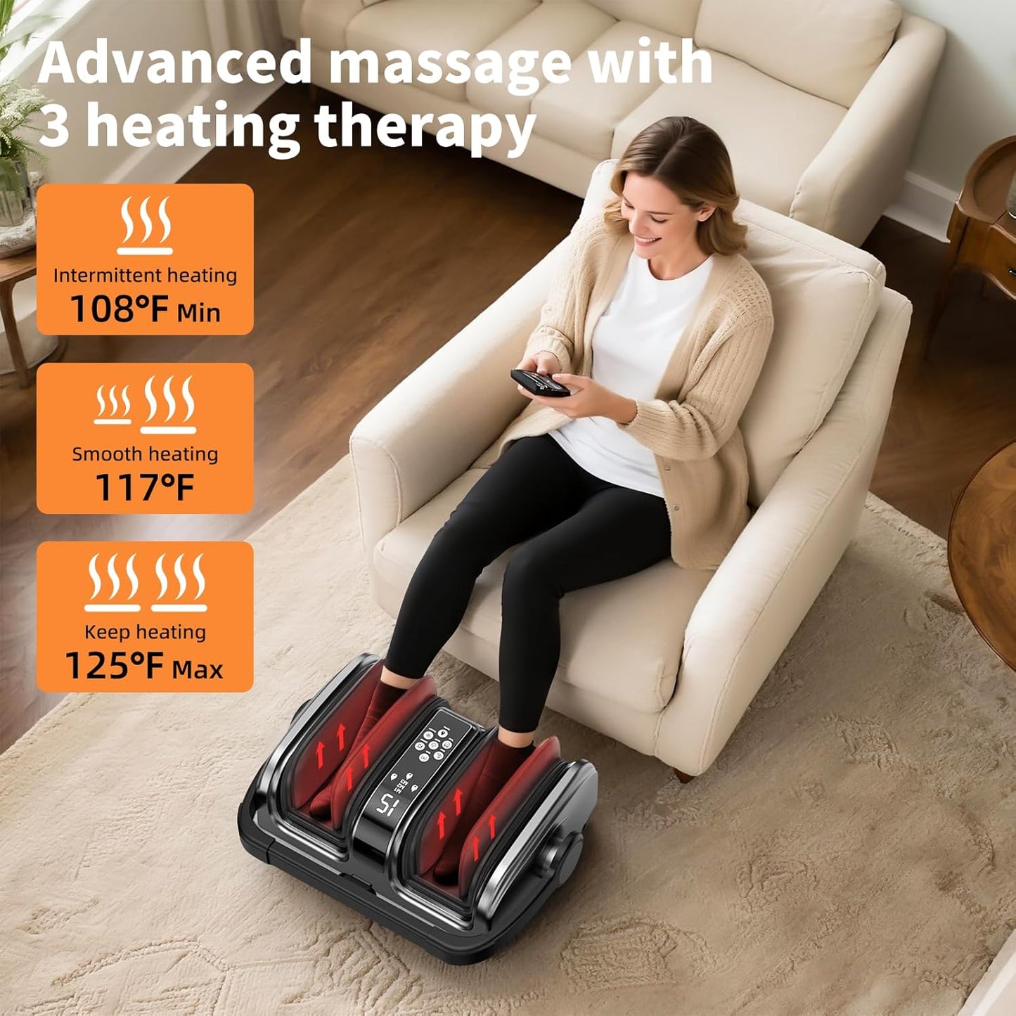 CARESKY® Foot Massager with Heat, FSA＆HSA Eligible, Shiatsu Foot Massager for Plantar Fasciitis, Neuropathy, Circulation and Pain Relief, Deep Kneading for Foot Calf Gifts for Women Men Mom Dad
