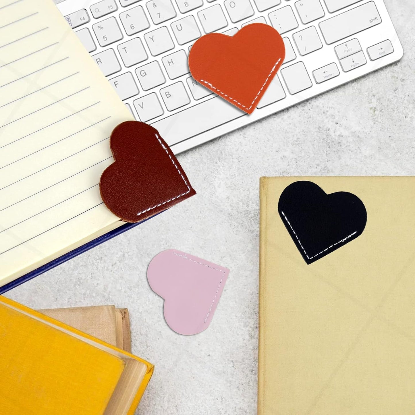 20 PCS Leather Heart Bookmark Heart Page Corner Handmade Bookmark Leather Reading Cute Bookmarks Accessories for Women Bookworm Present Book Lovers (10 Elegant Colors) 2.24x2.17inch