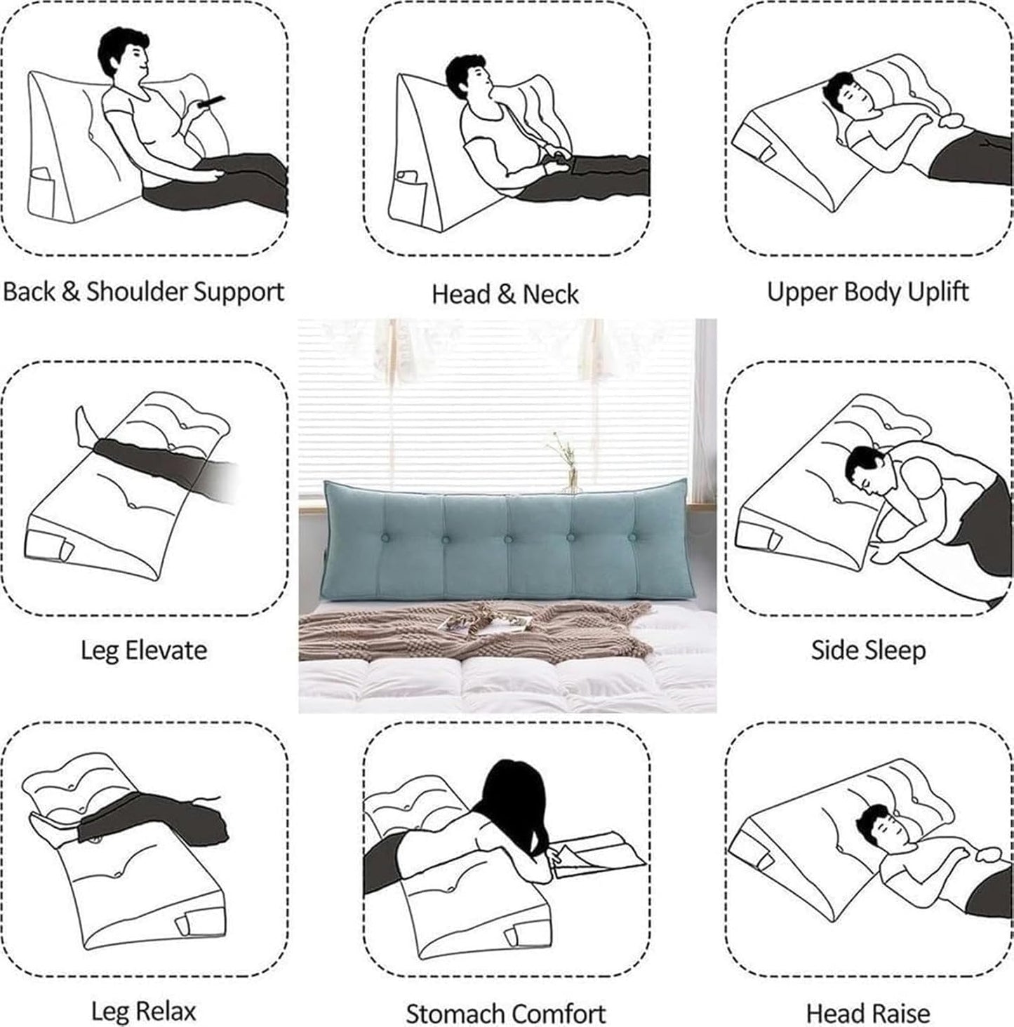 Large Triangular Headboard Pillow, Triangular Headboard Cushion, Bed/Sofa Support Rest Reading Pillow for Day Bed Office Lumbar Cushion with Removable Dimple