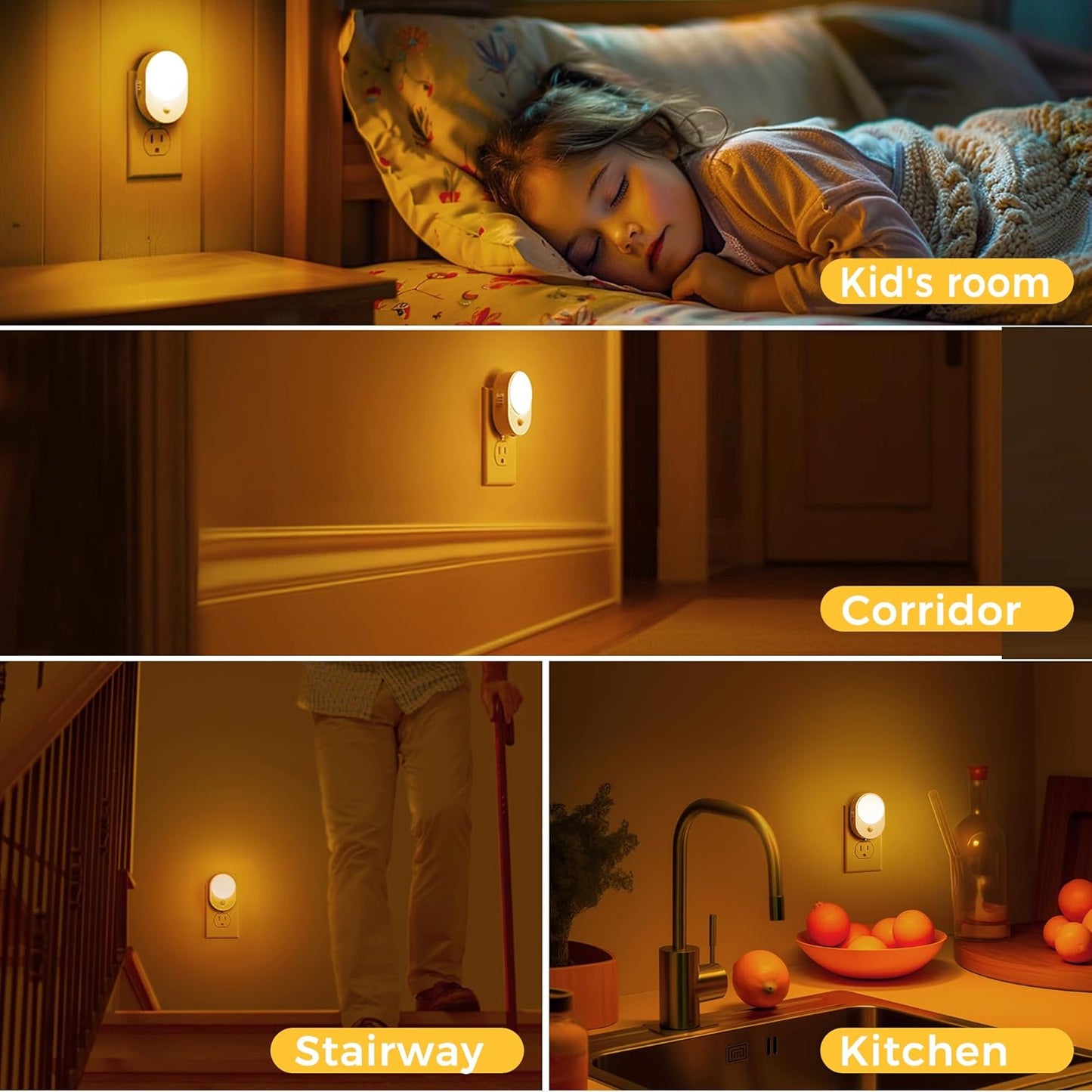 L LOHAS LED Motion Sensor Night Light,[2-PACK] Night Lights Plug into Wall,Motion Sensor and Dusk to Dawn Sensor,2000K Amber Light,Brightness Adjustable,Nightlight for Bathroom Hallway Halloween
