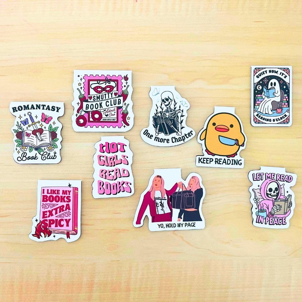 YJ PREMIUMS 9PC Funny Magnetic Bookmarks | Fun Cute Magnet Book Marks Reading Lost Hot Girls Read Books You were Right Here for Women Work Adults Travel School Teacher Office Supplies Gifts