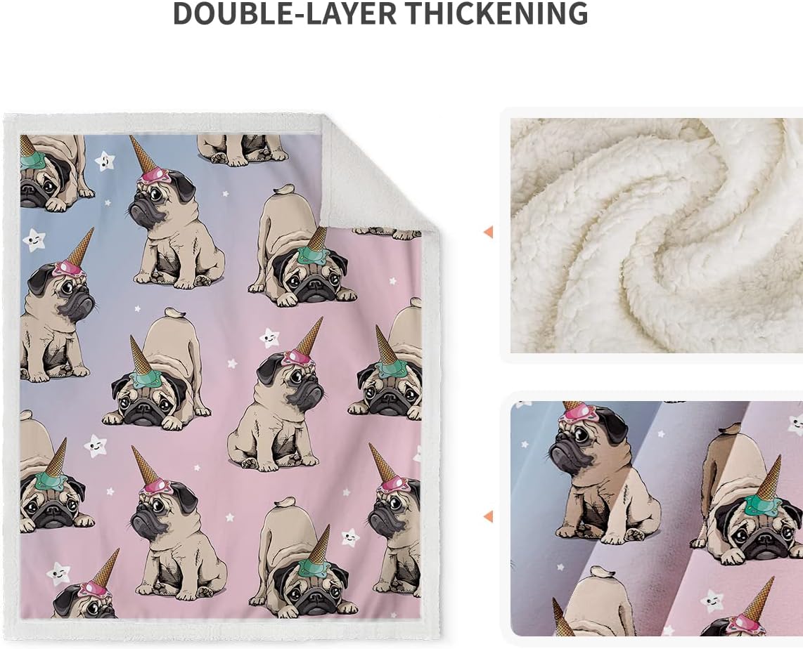 Jekeno Pug Foodie Blanket for Girls - Pugs Gifts for Pug Lovers Women Mom Boys Christmas Birthday Super Soft Cozy Warm Fluffy Sherpa Throw Cute Dogs Stuff Decor Room Sofa Couch 50"x60"