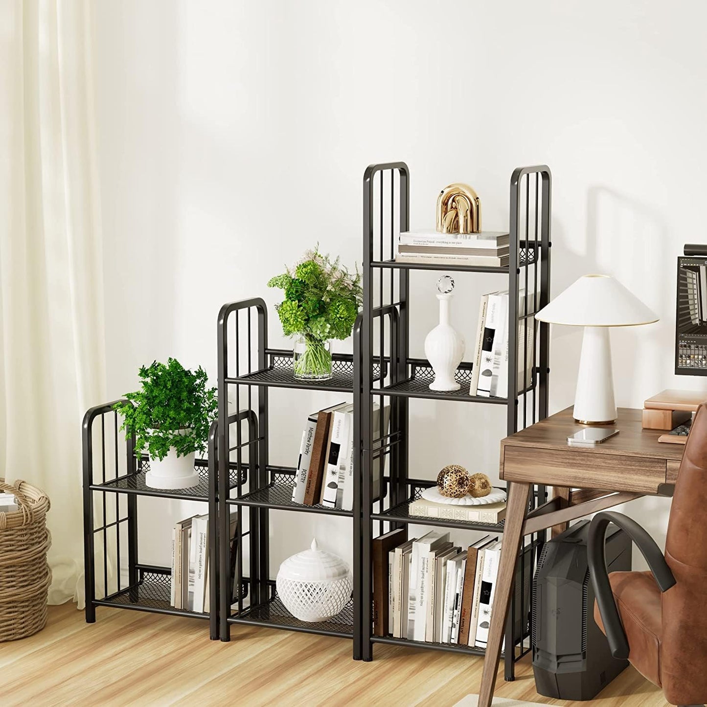 Bookshelf Storage Shelf Bookcase Freestanding Storage Stand for Living Room, Bedroom, Kitchen, Rust Resistance, Easy Assemblyl Free Combination Multi-Functional Organizer (3 Tiers, Black)