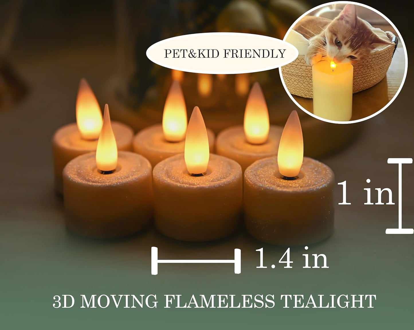 Rechargeable Flameless Tealights Candle with Remote Timer, 3D Moving Flame Real Wax Led Tealight Candles (Glitter Ivory, 1.4in)