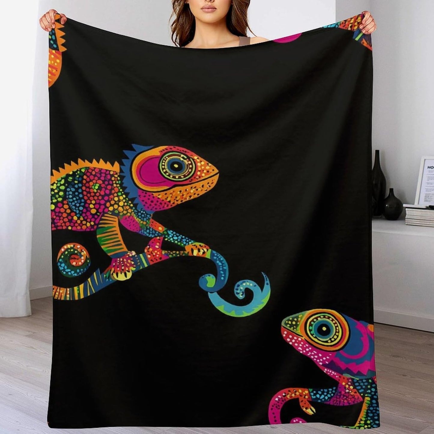 Chameleon Throw Blanket for Couch Bed Plush Cozy Fuzzy Flannel Blanket for All Season 66"x90"