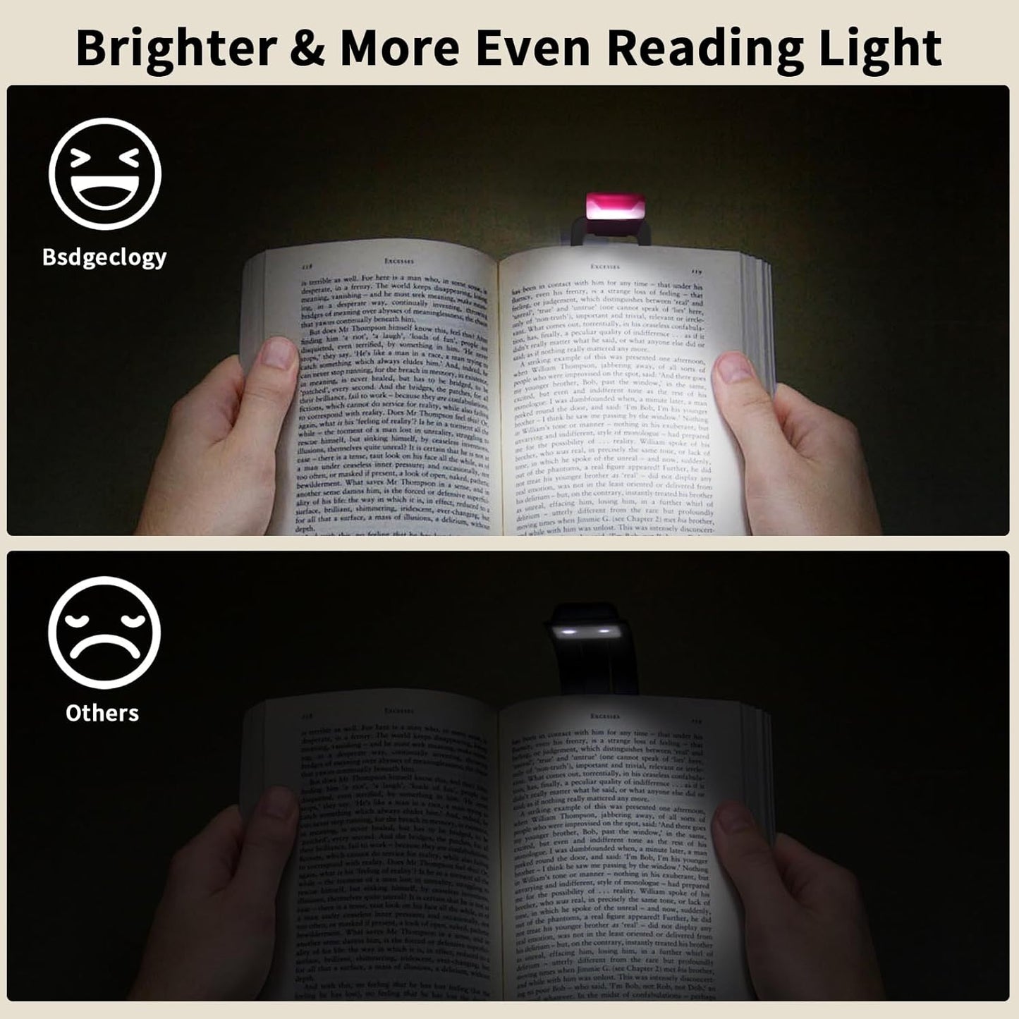 Clip On Book Light, USB Rechargeable Reading Light with 3 Color Modes, 5 Brightness Levels, Flexible Clamp Arm for Bed and Travel(Pink, Clip On)