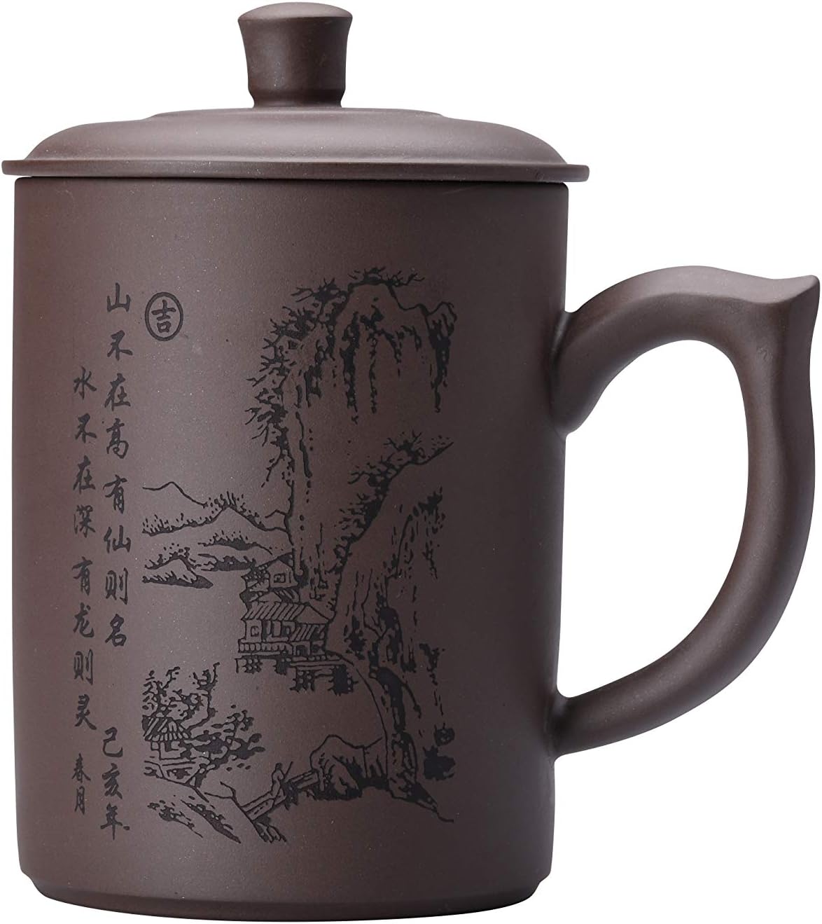 I-MART Chinese Tea Cup Purple Clay Mug with Lid 16 oz Yixing Style Kung Fu Teacup for Loose Leaf Tea Coffee Daily Use with Ergonomic Handle and Traditional Design