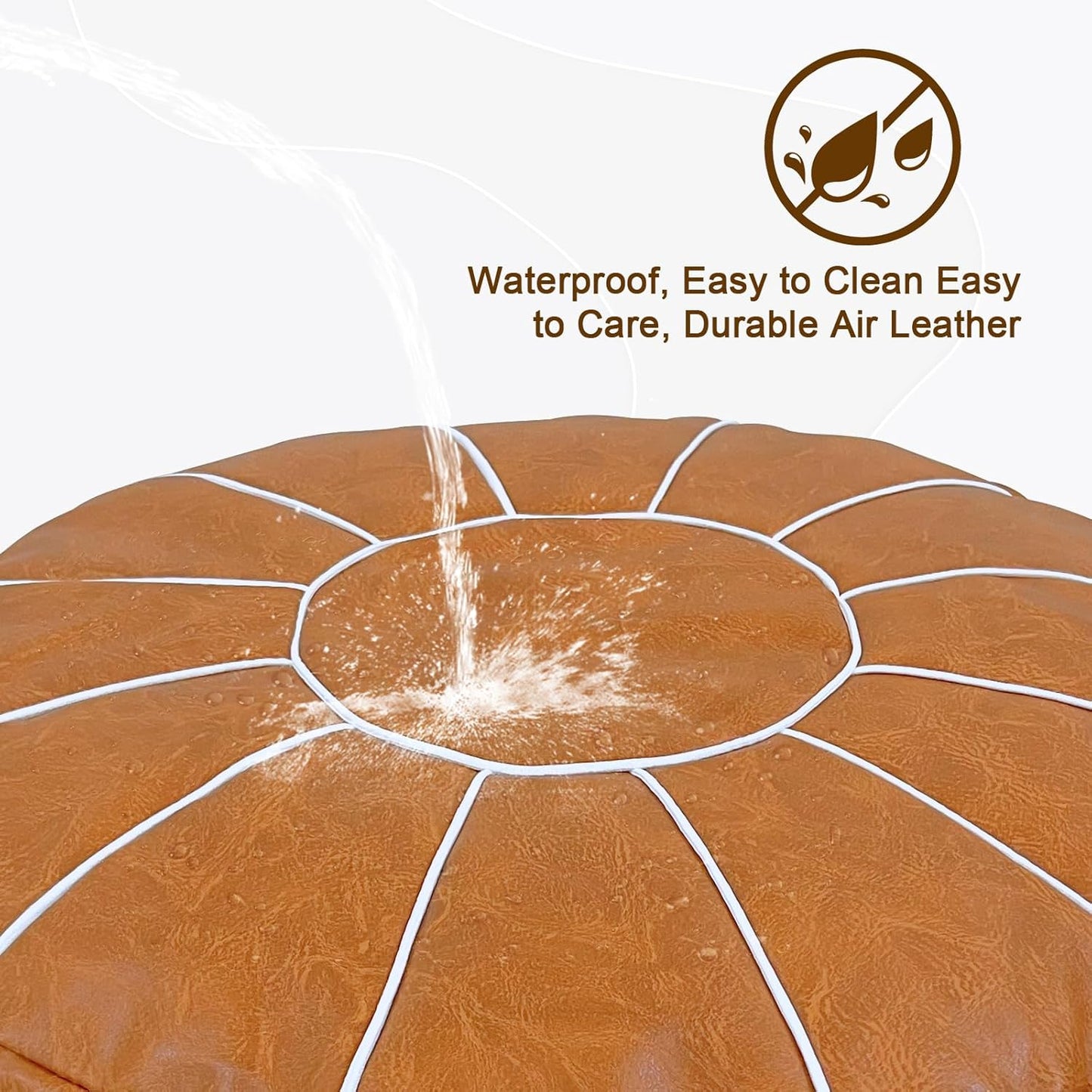 Louis Donné Pouf Ottoman Cover, Handmade Faux PU Leather Moroccan Style, Unstuffed Pouffe Ottomans,20.8" Round Foot Rest for Living Room,Floor Small Bean Bag Chair Gifts for Kids ONLY Cover(Orange)