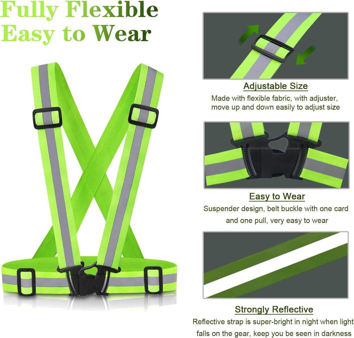 Reflective Vest Running Gear, 2Pack High Visible Safety VES for Cycling Jogging Running Walking, Adjustable for Men Women Kids