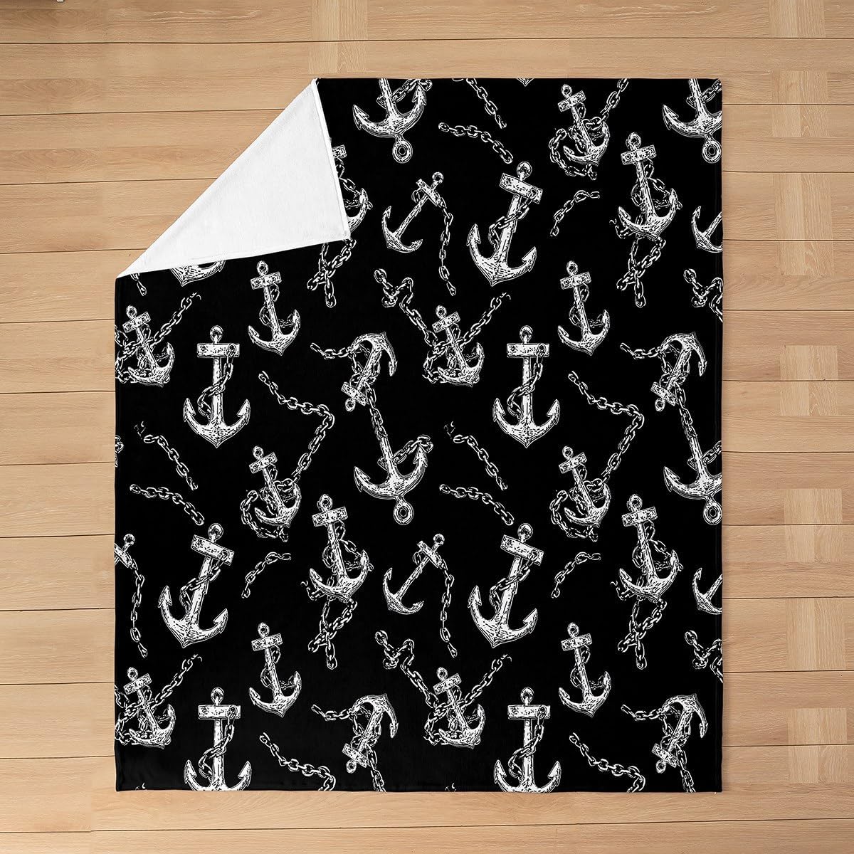 Feelyou Anchor Decor Fleece Throw Blanket for Bed Sofa Couch,Kids Nautical Flannel Fuzzy Blanket,All Season Ocean Themed Black White Bed Blanket Room Decor Plush Blanket Throw 50"x60"