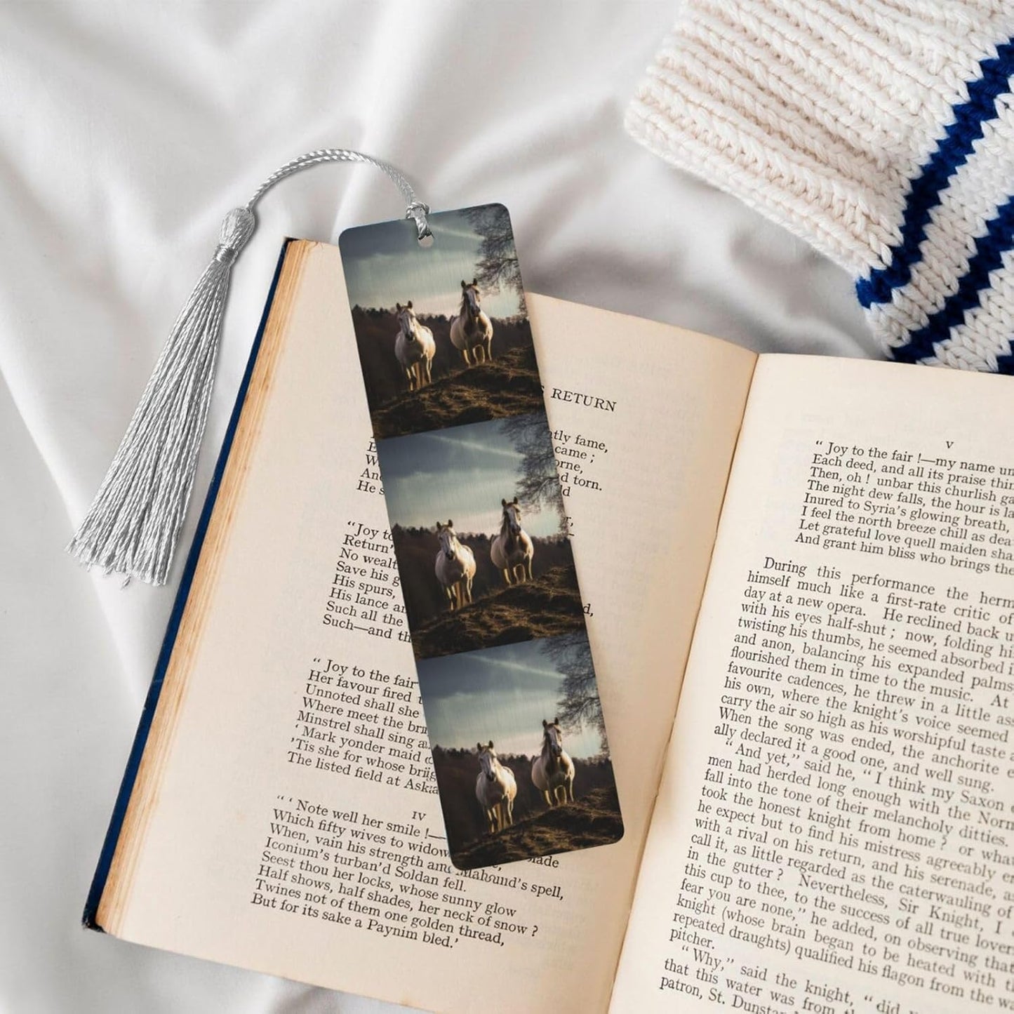 Horse on Mountain Bookmarks Gifts for Women Men, Wooden Bookmarks for Book Lovers, Vintage Book Marks Ornaments with Tassel, Unique Personalized Reading Page Markers Gray