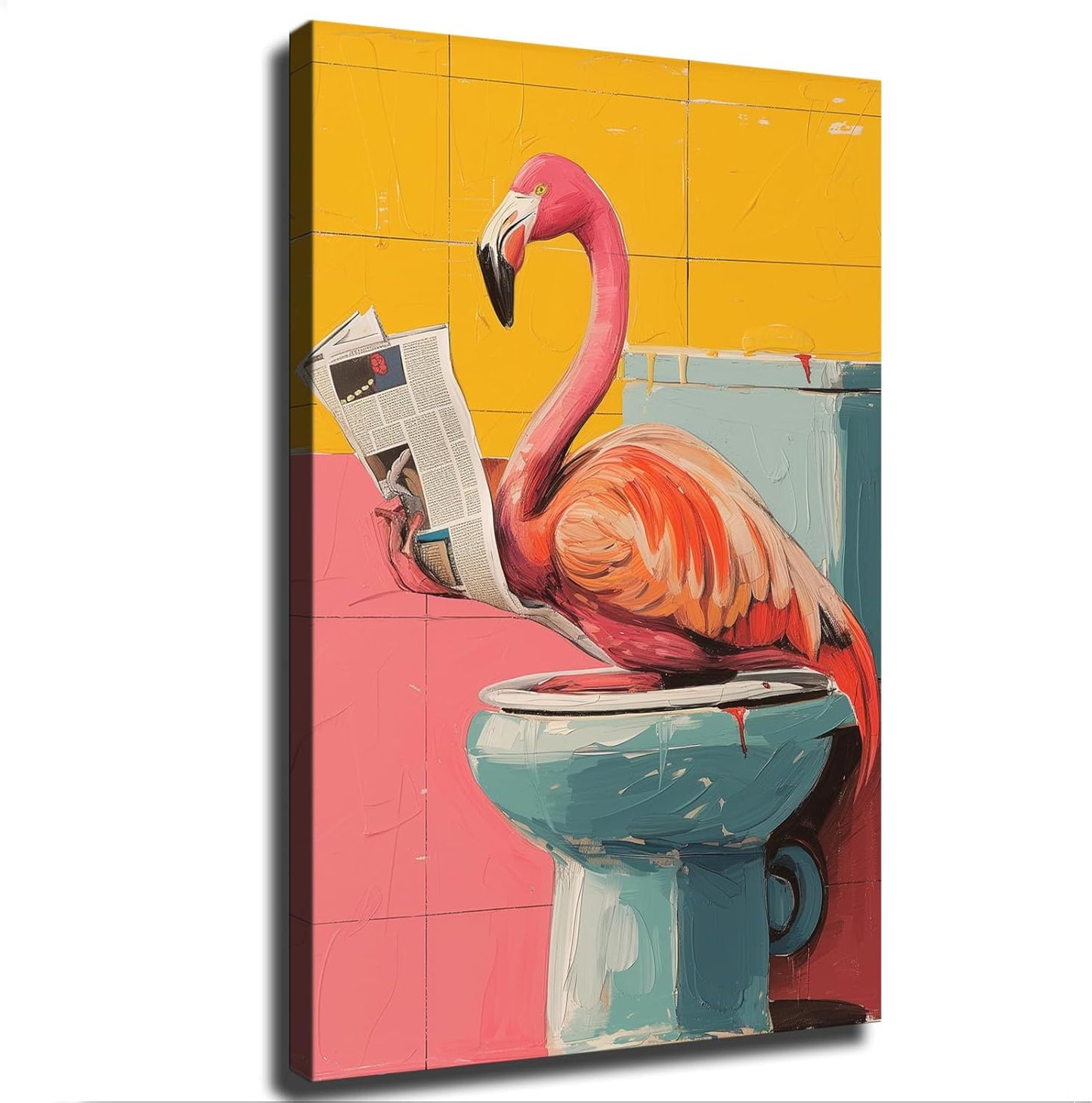 chenmjj Flamingo Reading Newspaper in Toilet Print Poster Picture HD Print Poster Retro Painted Modern Home Bedroom Room Aesthetic Decoration Canvas Art (16x24inch Unframed)