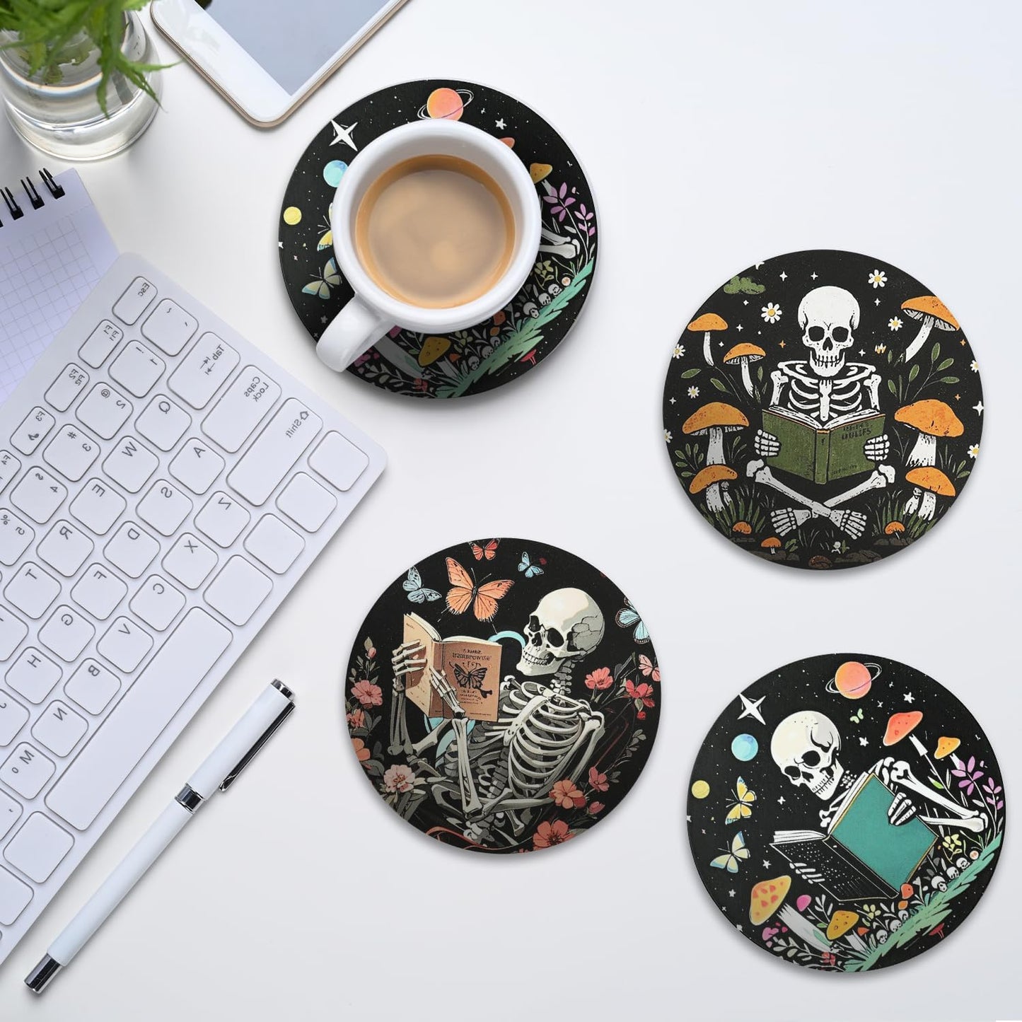 Book Club Gifts Bulk for Book Lovers,6 Pcs Book Theme Wooden Coaster for Mug Cup Tumbler,Library Decor,Cool Book Stuff for Bookworms Nerd Readers Friend Men Or Women