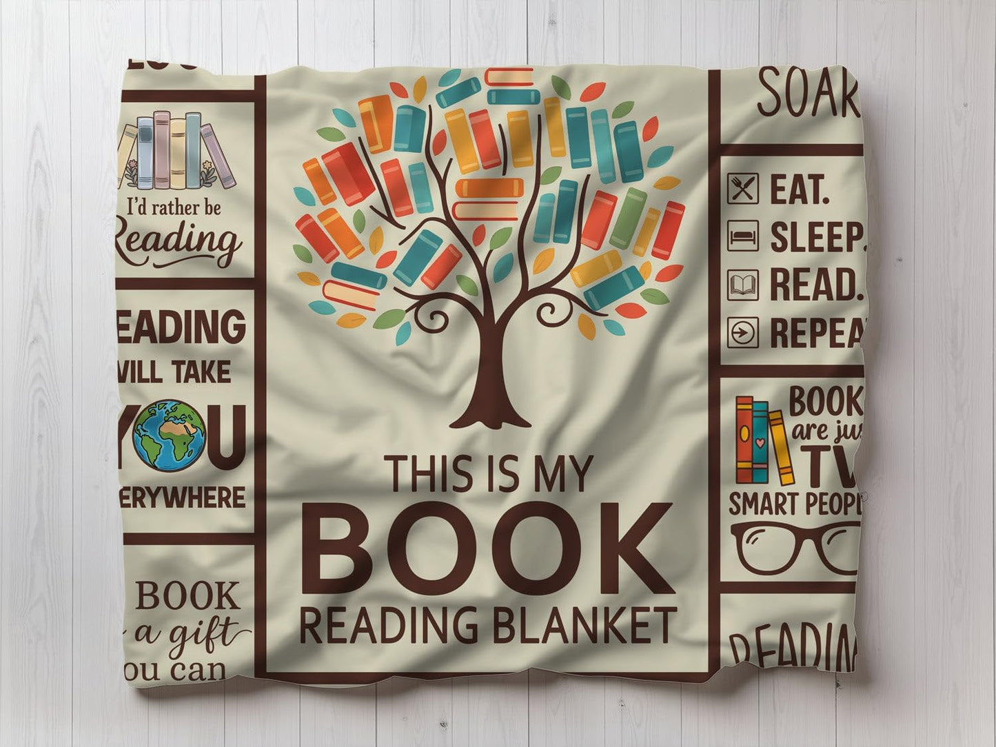 Book Lover Reading Blanket - Cozy Throw with Cute Reading Quotes and Book Illustrations for Readers Librarians Writers and Literature Enthusiasts for Home Or Library