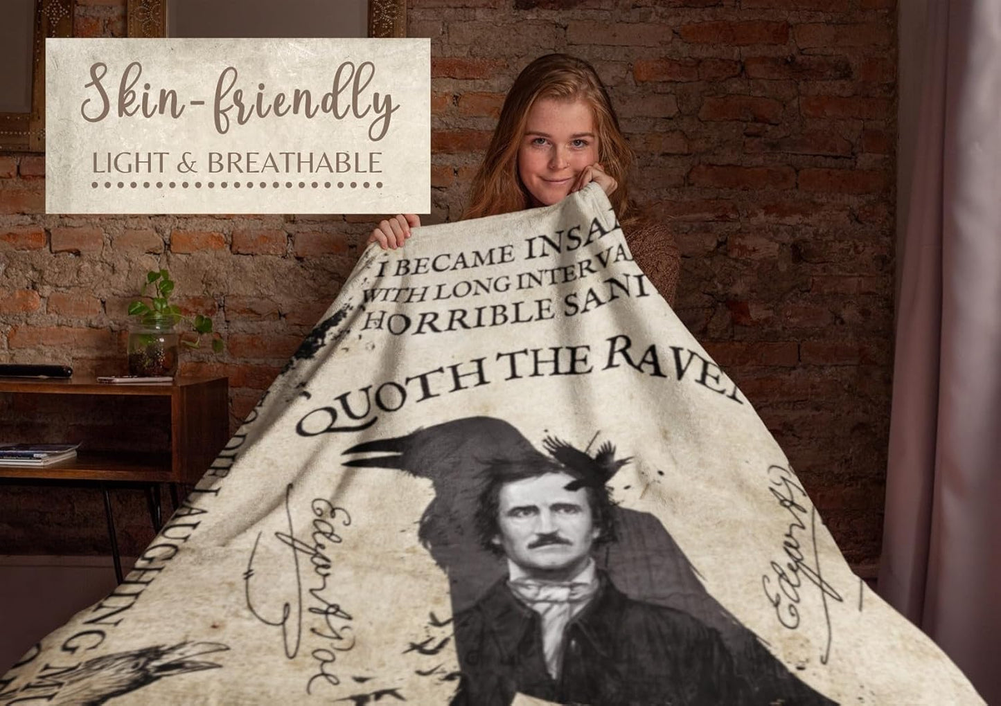 Edgar Allan Poe Gifts for Men, Women for Christmas, Birthday, Throw Blanket for Christmas, Birthday - 50" x 65"