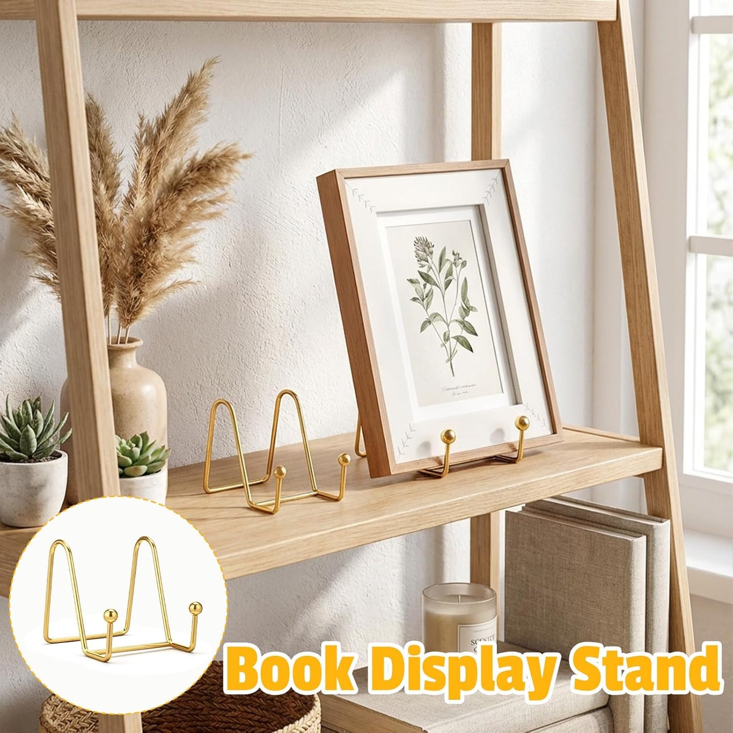 12 Pcs 3 Inch Gold Plate Stand, Decorative Plate Holder Metal Tabletop Picture Frame Stand for Photo Frames, Pictures, Book, Plates