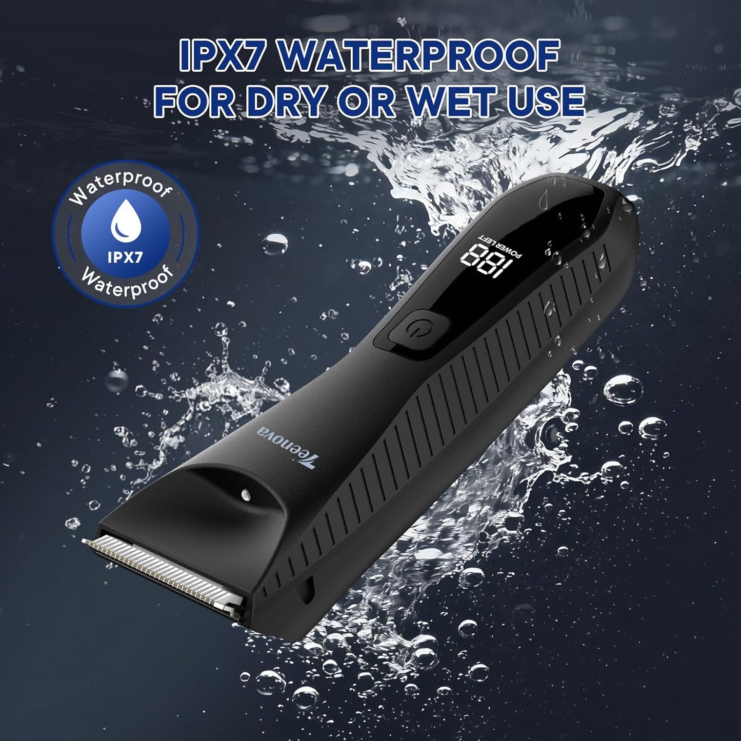 Pubic & Body Hair Trimmer for Men, 2 In 1 Electric Ball Groin Razor Shaver with Ceramic Blade, No Nick Mens Grooming Kit for Wet/Dry Use, Cordless Charging Body Groomer with Led Display, Black