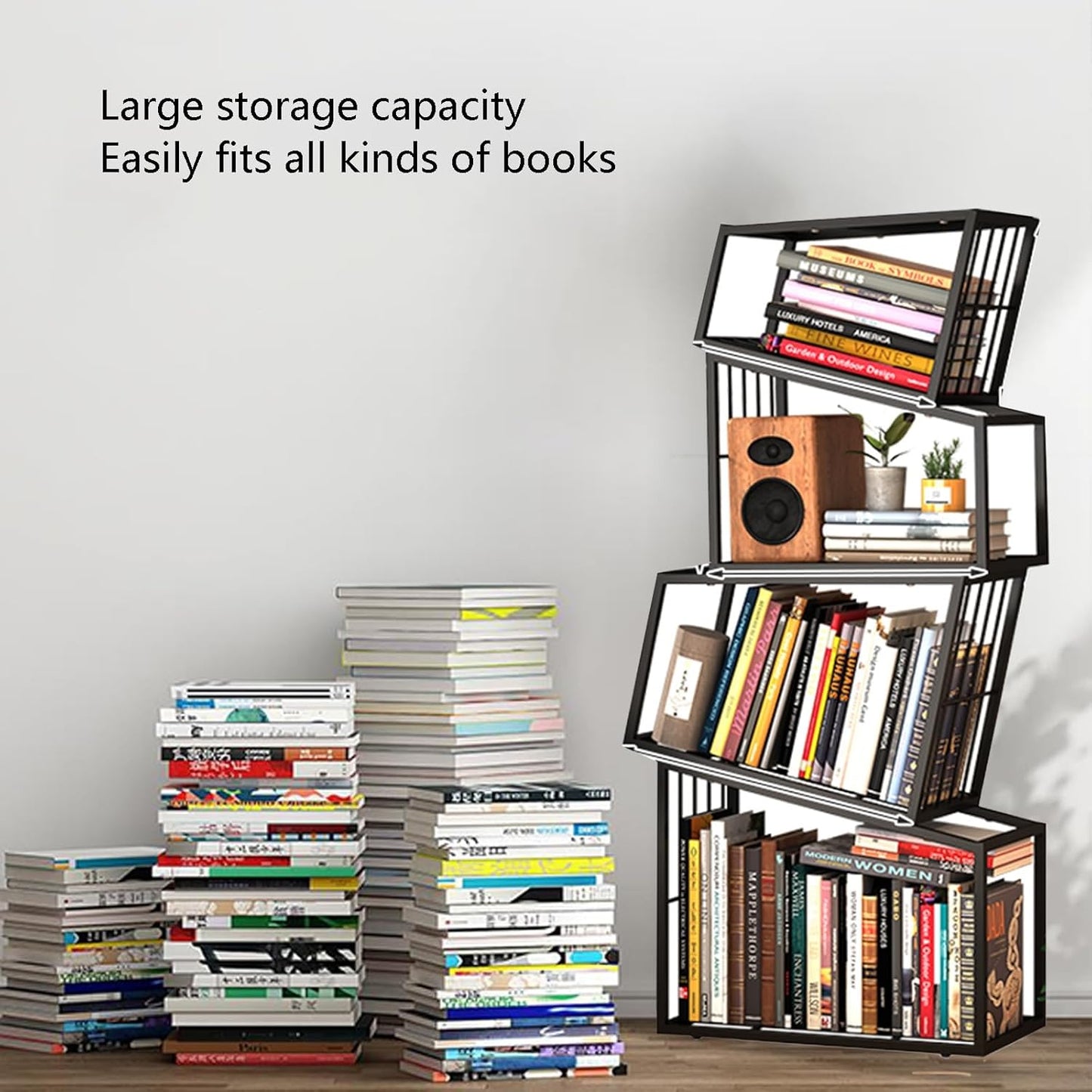 Simple Narrow Invisible Bookshel, Vertical Bookshelf for Home，Metal Bookshelf Tower,modern Open Bookshelf,tall Vertical Bookcase,Ideal Book invisible Floating Bookshelf,Multipurpose Storage Rack(White