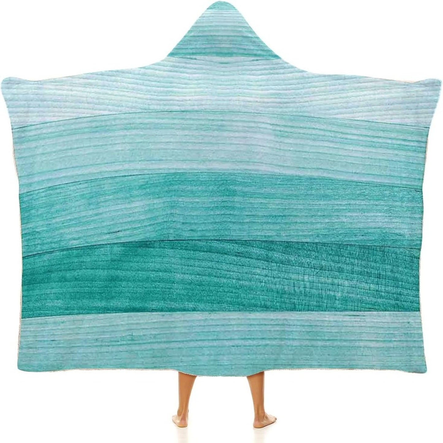 Throw Blankets, Teal Decor Wearable Hooded Blanket for Adults, Painted Wood Texture Penal Horizontal Lines, Soft Warm Cozy, 50 x 60inches, Studying Reading Snuggling Napping Office, Turquoise