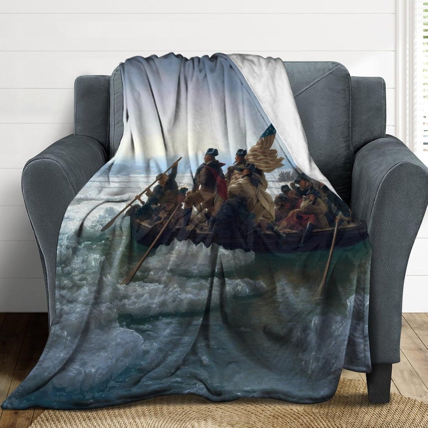 Washington Crossing The Delaware Throw Blanket Soft Warm Flannel Bed Blanket for Couch Sofa