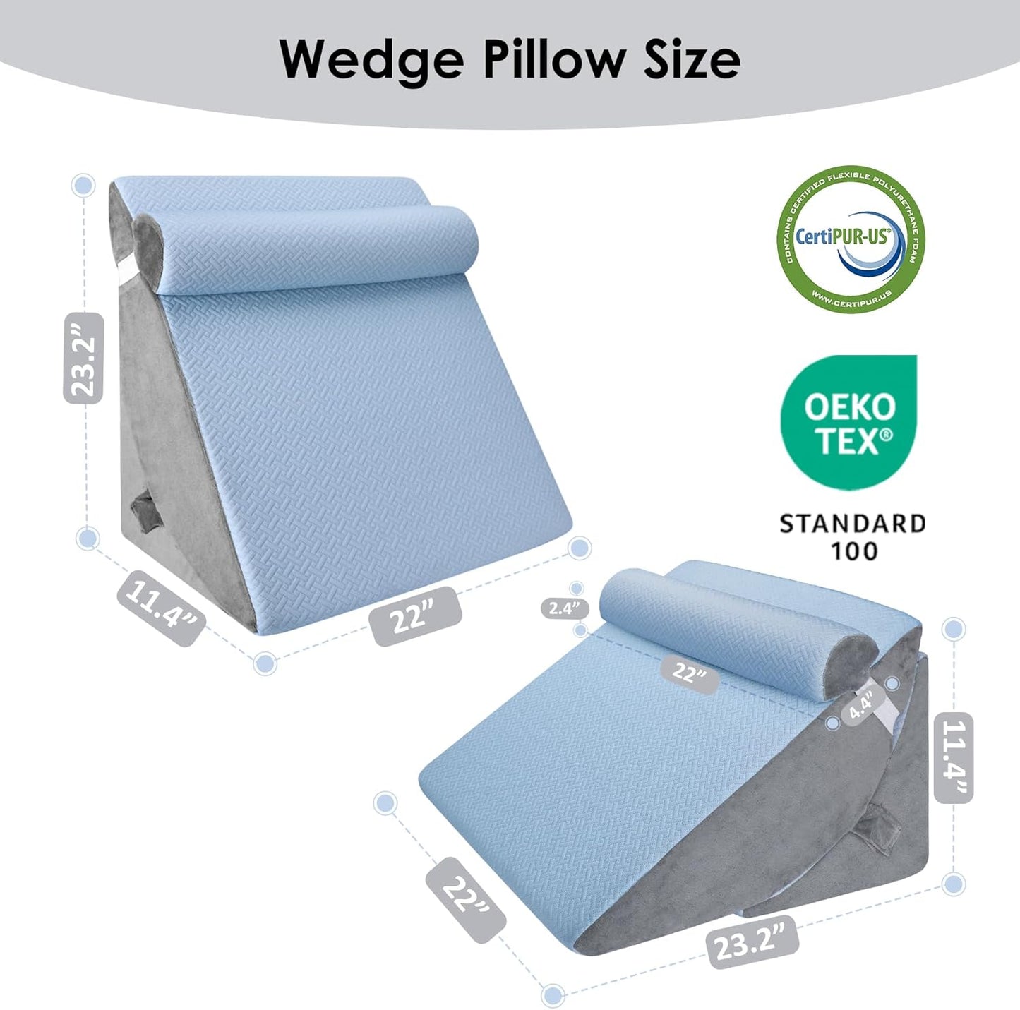 Bed Wedge Pillow for Sleeping, 3PCS Wedge Pillow Set for After Surgery, Adjustable 7 &12 inch Pillow Wedges for Acid Reflux Relief, Back Pain Relief, Sleep Apnea, Sitting Up, Headboard(Blue/Grey)