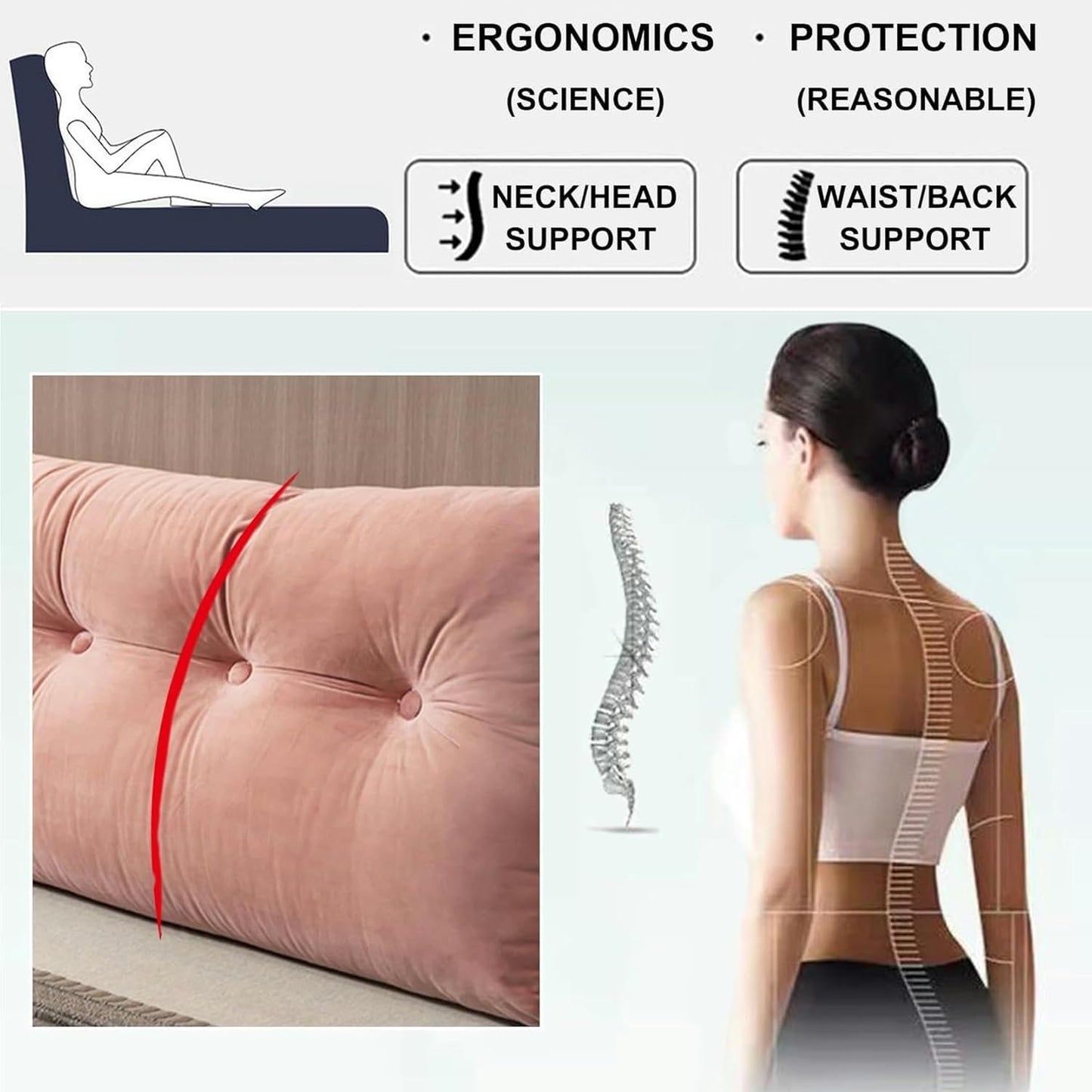AMNOOL Large Triangular Headboard Pillow Wedge Reading Bed Rest Pillow Solid Color Backrest for Daybed Bunk Bed Positioning Support Cushion with Removable Cover, Pink1
