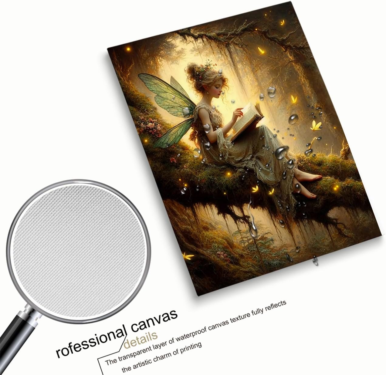 Fairy Tales Art Print,Forest Fairy Sitting On Branch Reading A Book,Vintage Sprite Fairycore Painting,Moody Wall Art Picture Print,Enchanted Forest Room Decor 16x24inch Unframed