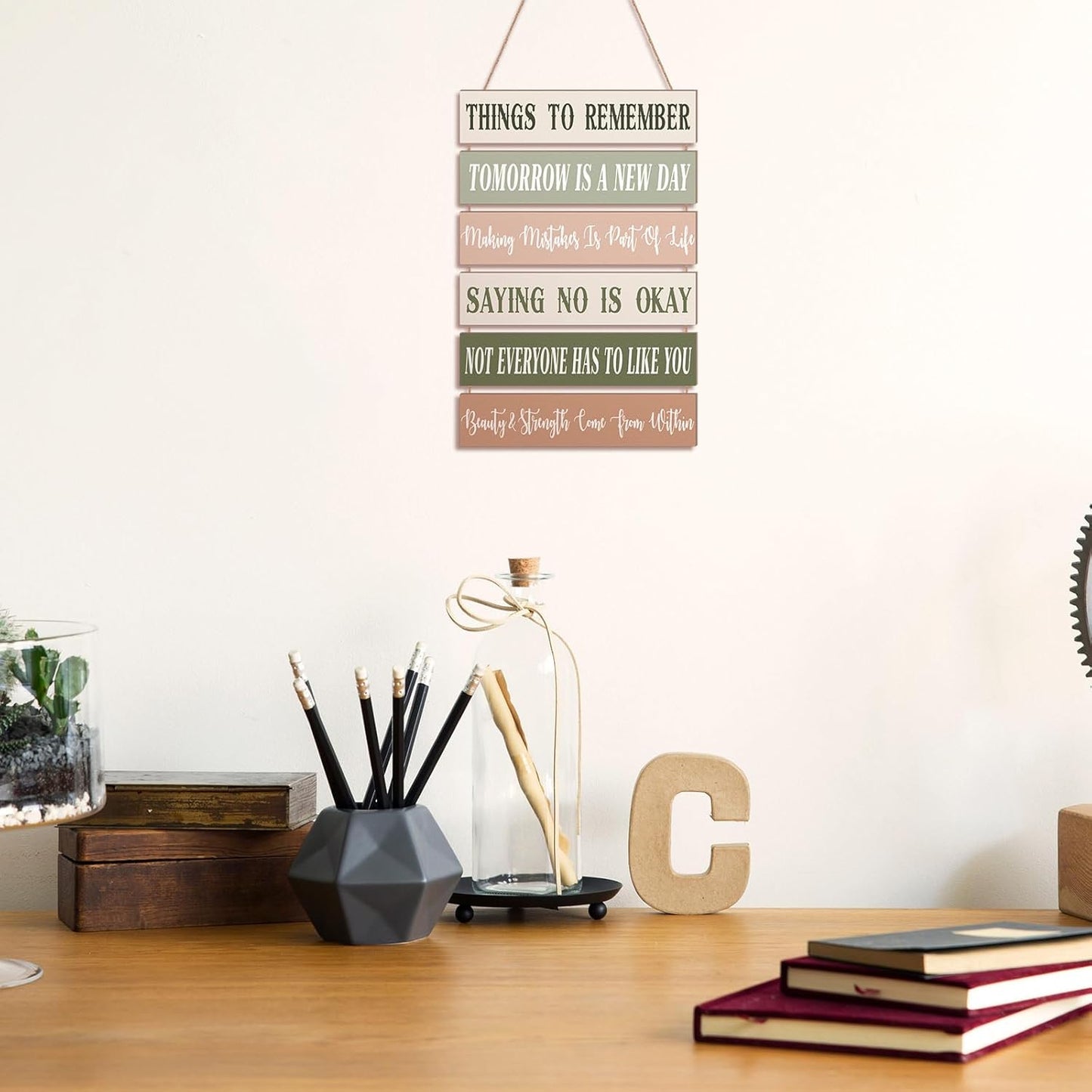 Pinkunn Inspirational Wall Art Positive Quotes Wall Decor Cute Preppy Wooden Room Sign Uplifting Encouragement Gifts for Motivational Art for Home Bedroom (Light Color)