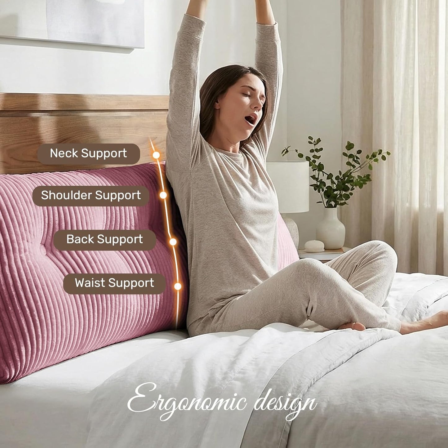 Deodar Headboard Pillow Twin, Wedge Pillows Headboard Triangle Reading Back Pillow with Removable Cover for Dorm Gaming Sleeping TV, Pink