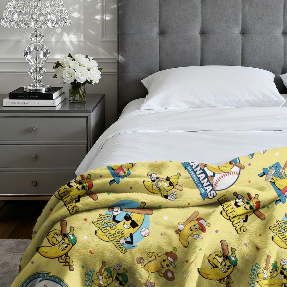 WADORN Banana Baseball Throw Blanket, Cozy Soft Funny Banana Throw Blanket Fuzzy 500GSM Flannel Fleece Blankets Plush Cute Bananas Lover Gifts for Office Living Room Sofa Bed Couch Chairs, 59x51”