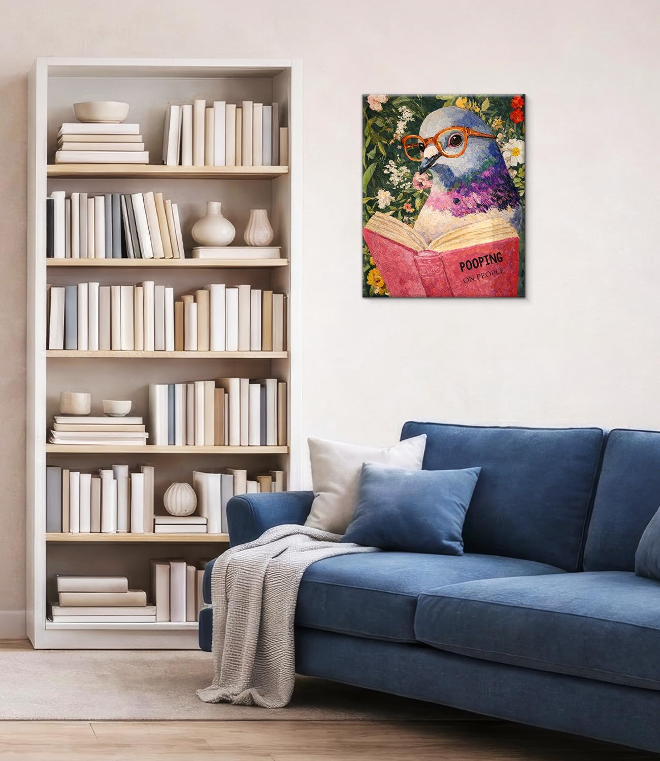 Funny Pigeon Bathroom Wall Art Print - Vintage Pigeon Reading Canvas Poster Painting - Funny Animal Bathroom Wall Decor 8x10 Inch Framed