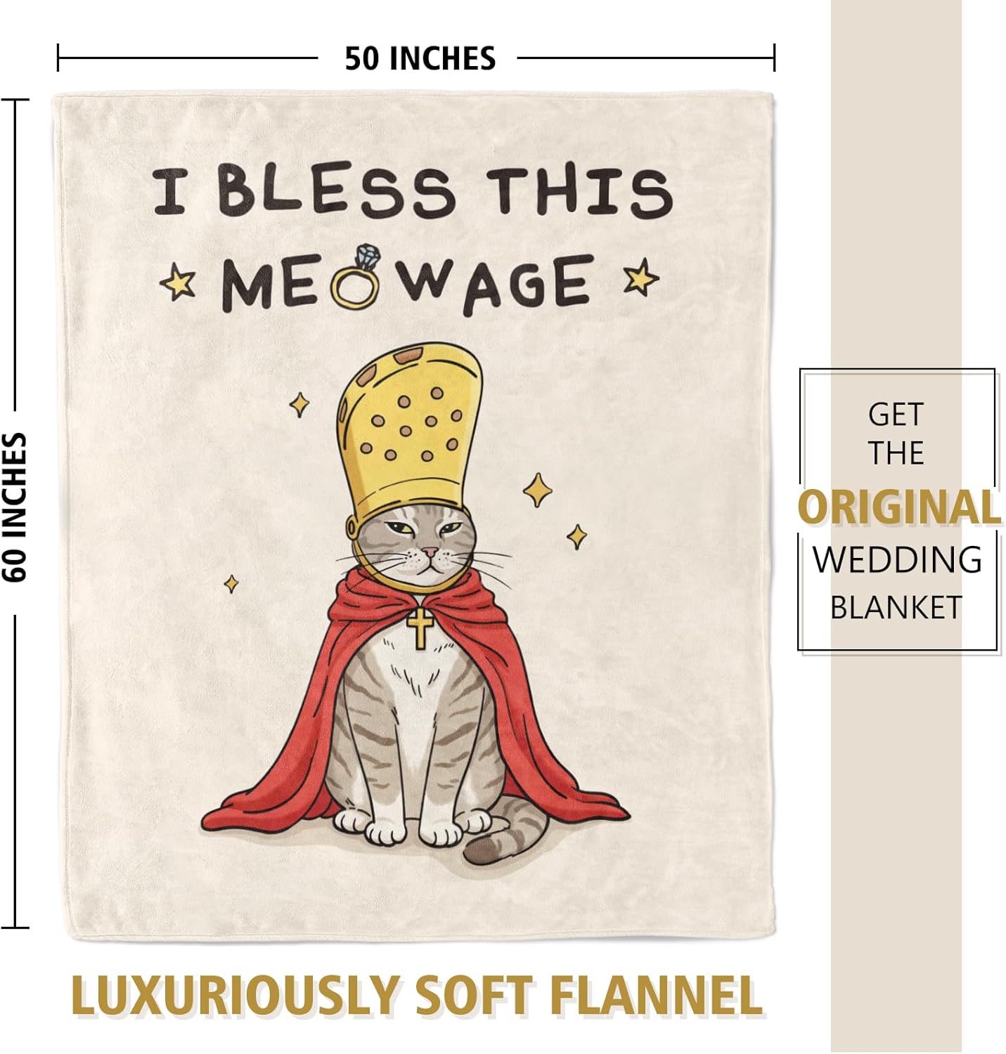 BaubleDazz Wedding Gifts for Cat-Loving Couples, Funny Pope Cat Blanket with Blessings for Newlywed, Bride, Groom, Engagement & Bridal Shower Gifts, Bride to be, Wedding Anniversary Blanket