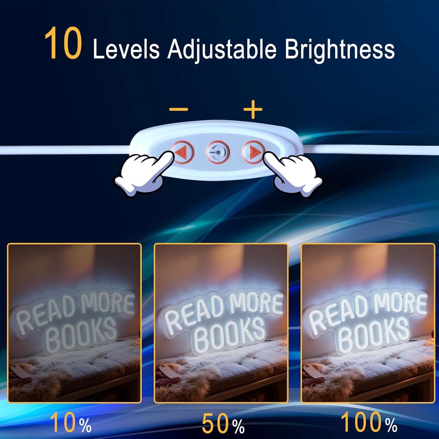 Read More Books Neon Sign, USB Powered Decorative Neon Light for Book Lover Gift Teens Bedroom Library Bookstore Reading Nook Wall Table Decor 15 x 6.3 In